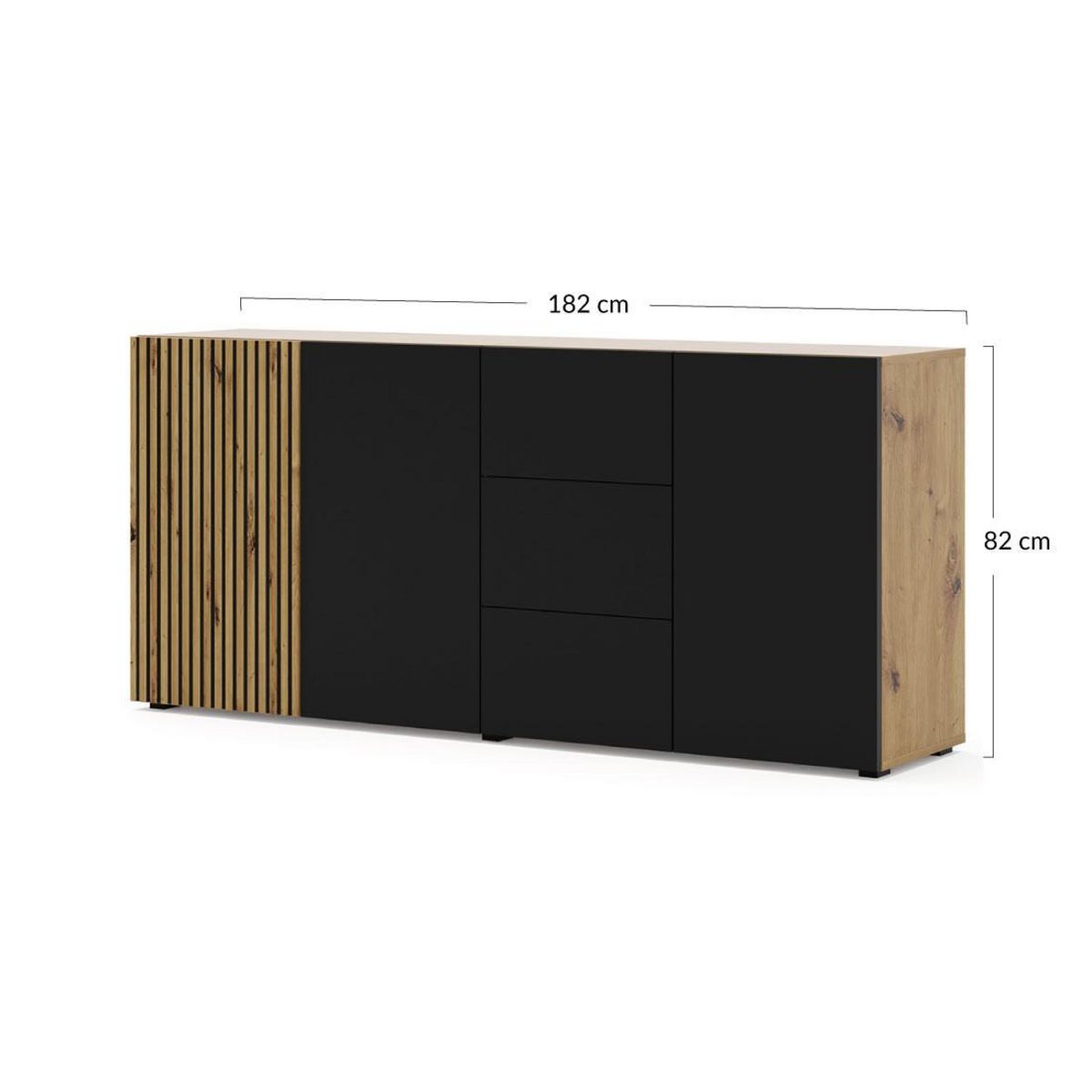 BEST MOBILIER Ozzy - buffet bas - 3 tiroirs - effet bois et noir - 180 cm