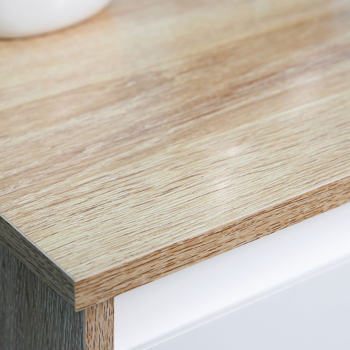 KLEANKIN Meuble colonne bas salle de bain style cosy dim. 32L x 30l x 90H cm porte étagère tiroir MDF blanc aspect chêne clair