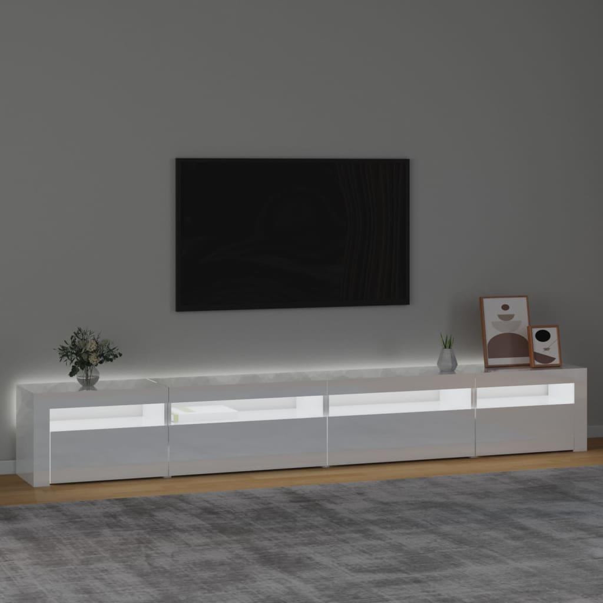 Voir la diapositive 3 : VIDAXL Meuble TV avec lumieres LED Blanc brillant 270x35x40 cm