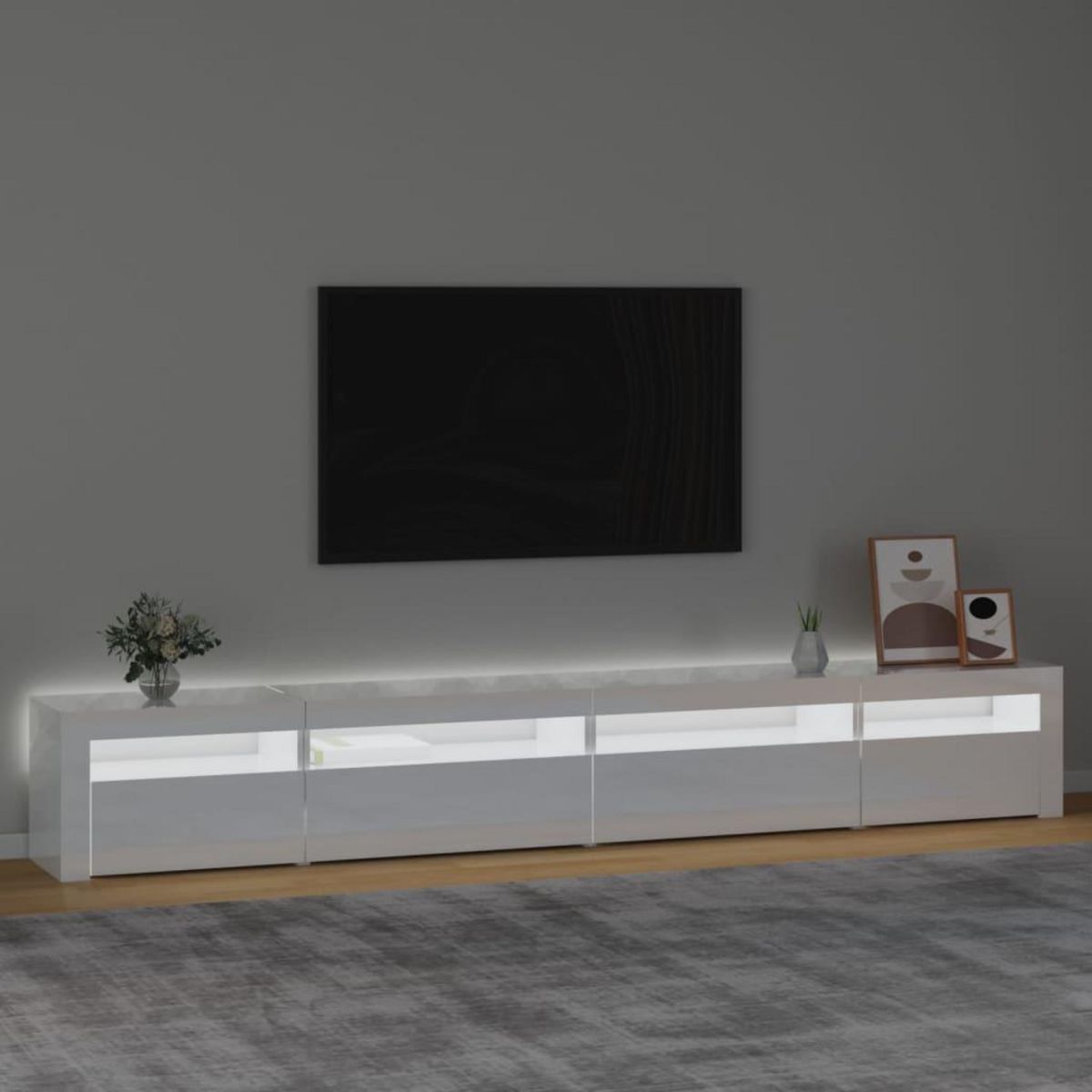 VIDAXL Meuble TV avec lumieres LED Blanc brillant 270x35x40 cm