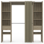 Voir la diapositive 3 : ID MARKET Dressing extensible double MERYL 120/180 x 50 x 180 cm hêtre avec étagères + double penderie + rideau taupe