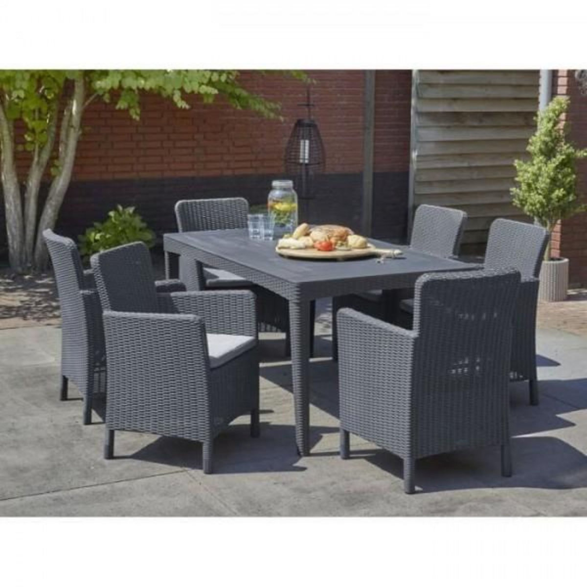 ALLIBERT by KETER Table de jardin - rectangulaire - gris graphite - en résine - 6 personnes - Girona - Allibert by KETER