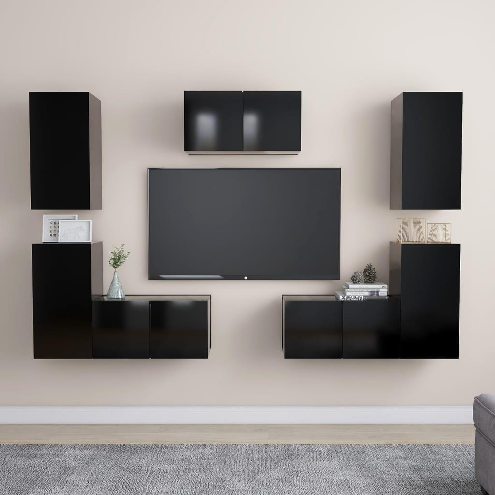 Voir la diapositive 1 : VIDAXL Ensemble de meubles TV 7 pcs Noir Bois d'ingenierie