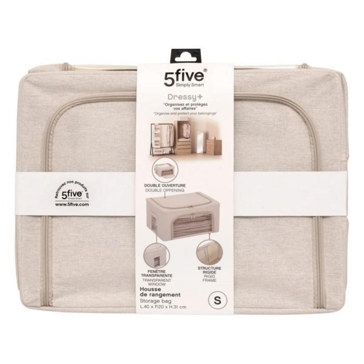 FIVE Housse de Rangement Double Ouverture  Dressy  40cm Beige