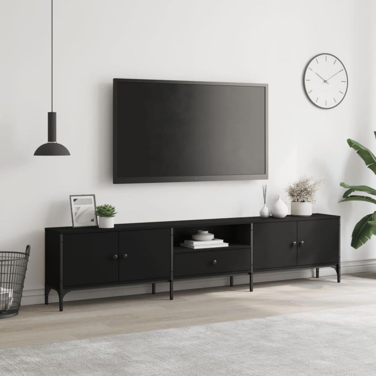 VIDAXL Meuble TV avec tiroir noir 200x25x44 cm bois d'ingenierie