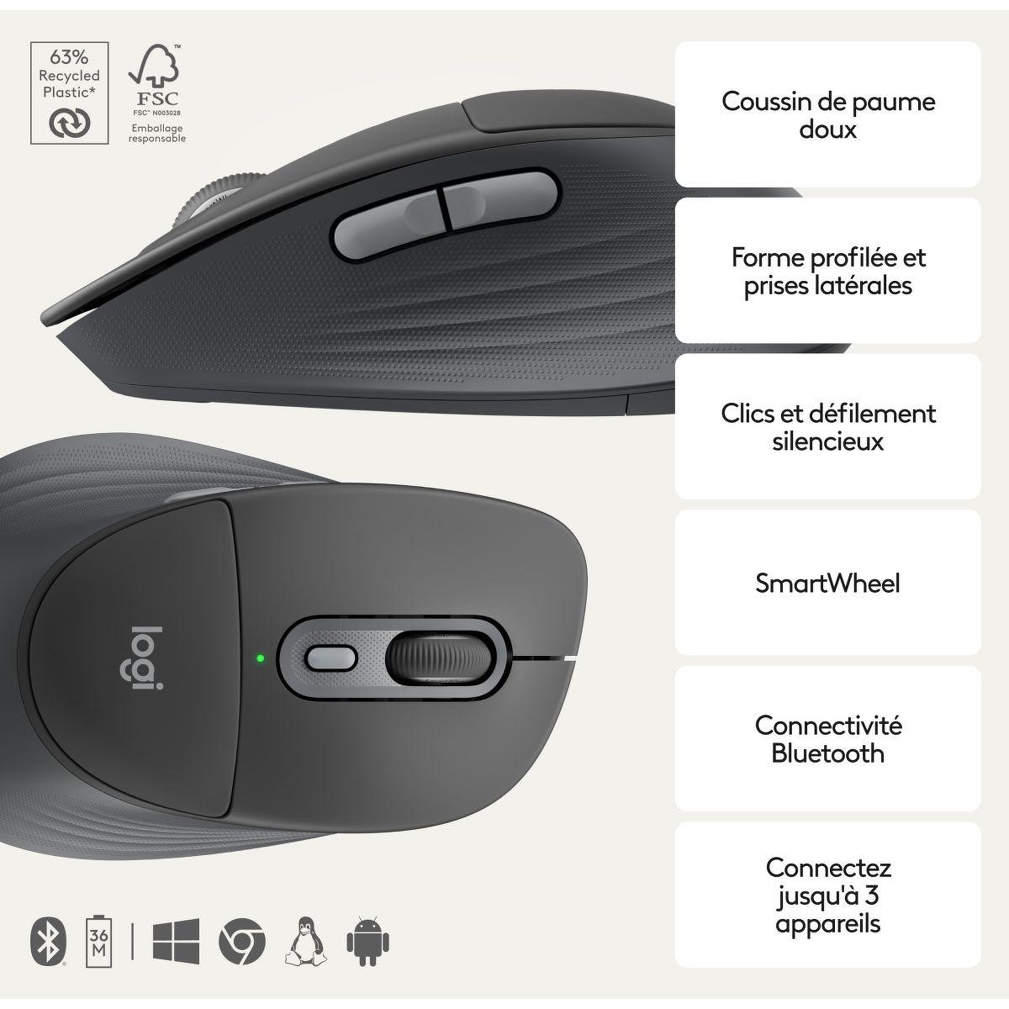 Voir la diapositive 3 : Logitech Clavier sans fil signature comfort plus mk880 graphite