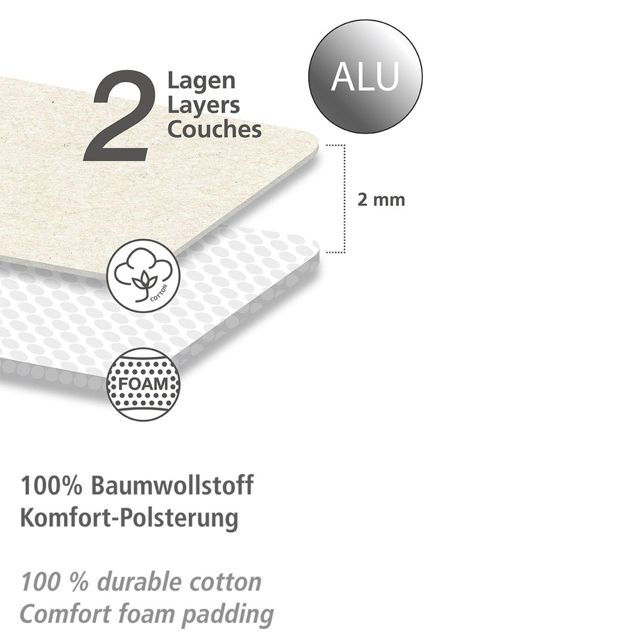 Voir la diapositive 2 : Wenko Housse de table à repasser Alu - modèle M/L - Longueur 128 x largeur 44 cm - Gris