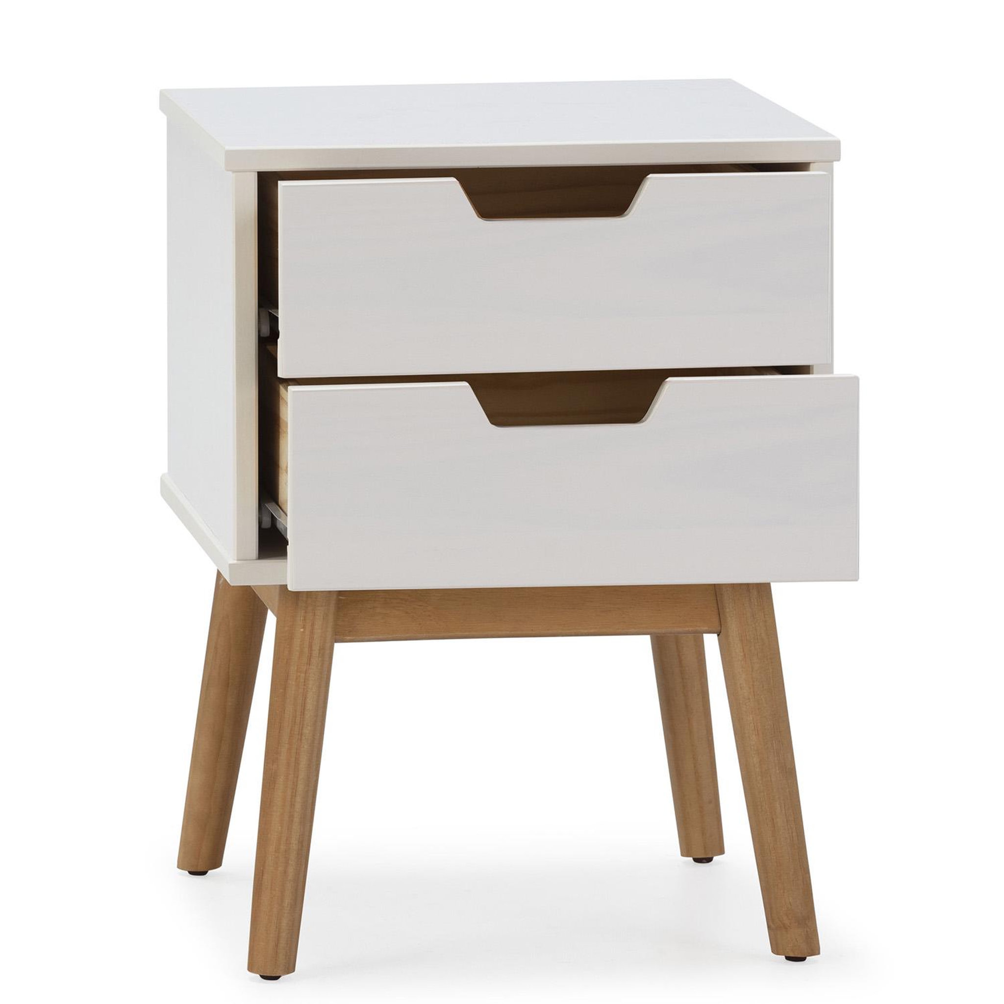 Voir la diapositive 2 : VS VENTA-STOCK Table de chevet Baku 2 tiroirs blanc, bois de pin massif