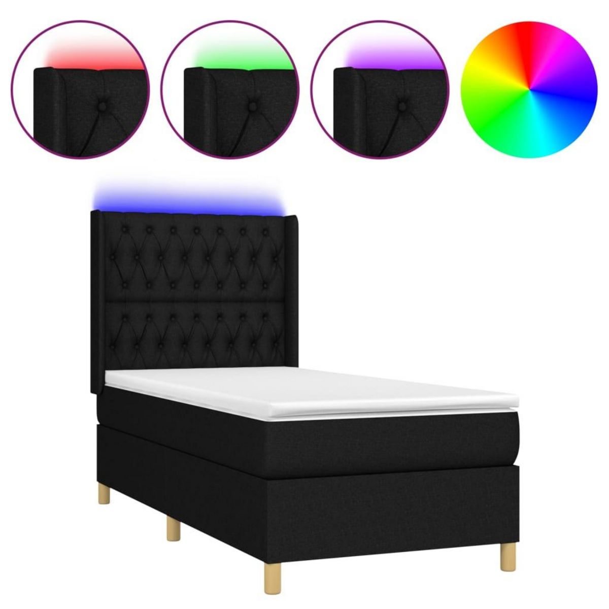 VIDAXL Sommier a lattes de lit matelas et LED Noir 80x200cm Tissu