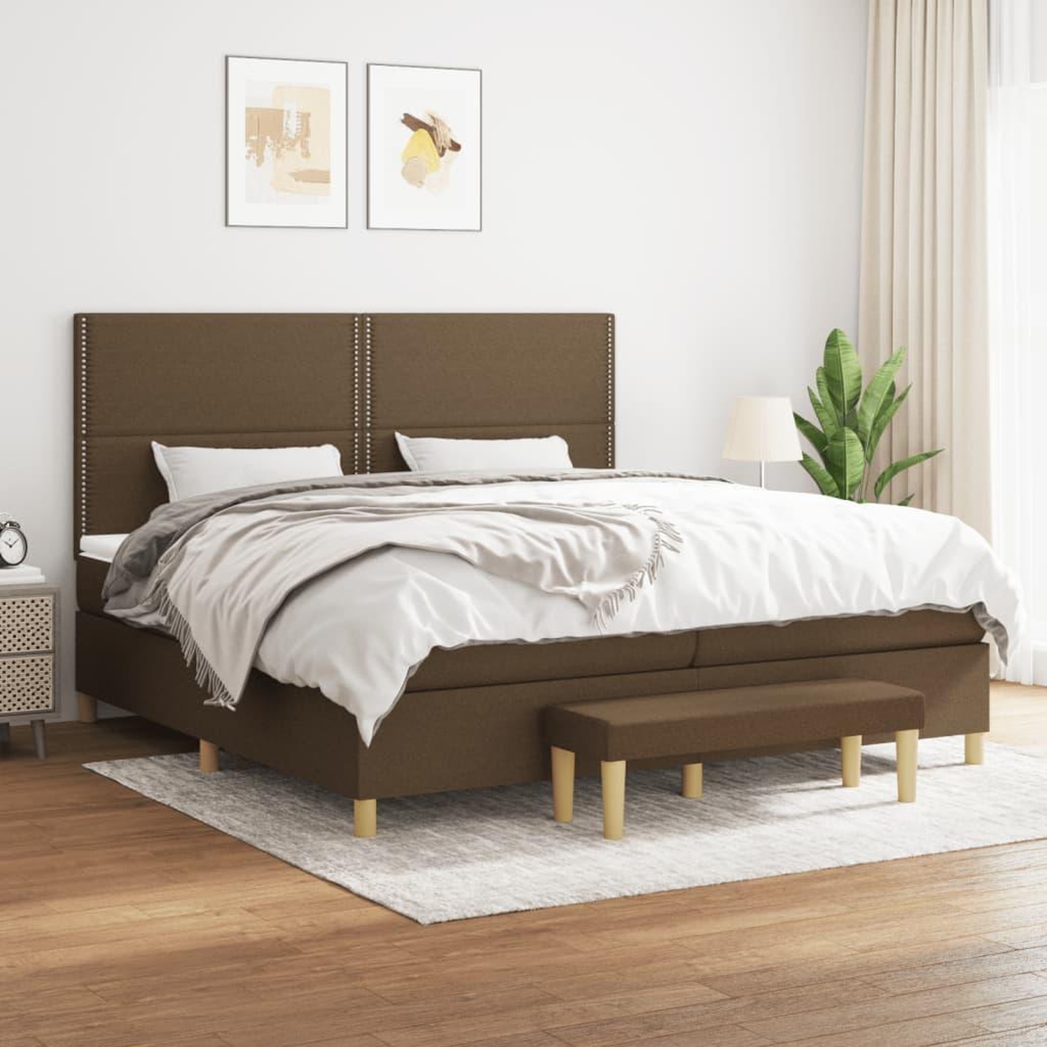 Voir la diapositive 1 : VIDAXL Sommier a lattes de lit avec matelas Marron fonce 200x200 cm