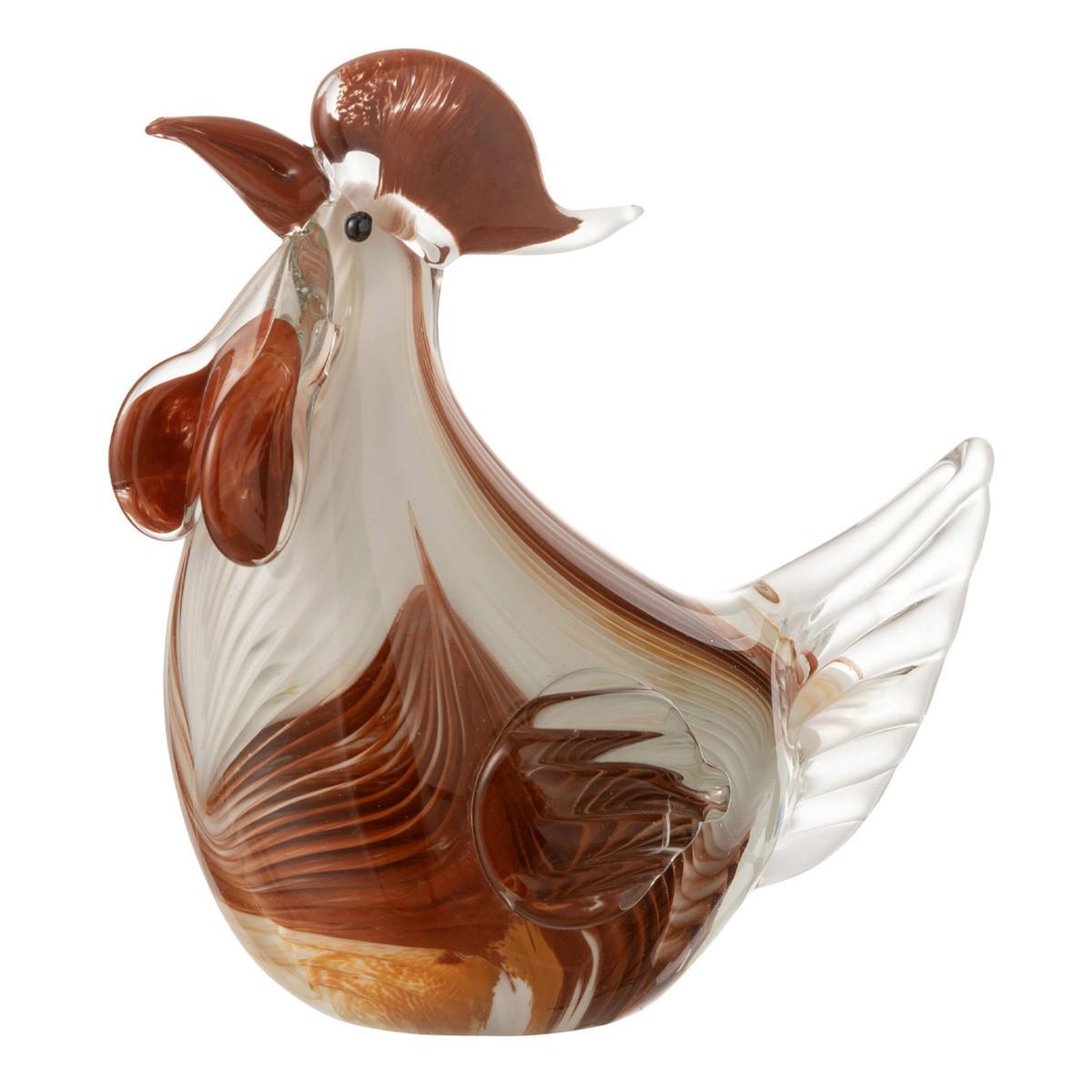 J-LINE Presse-papier  poule verre rayé  15cm blanc & marron