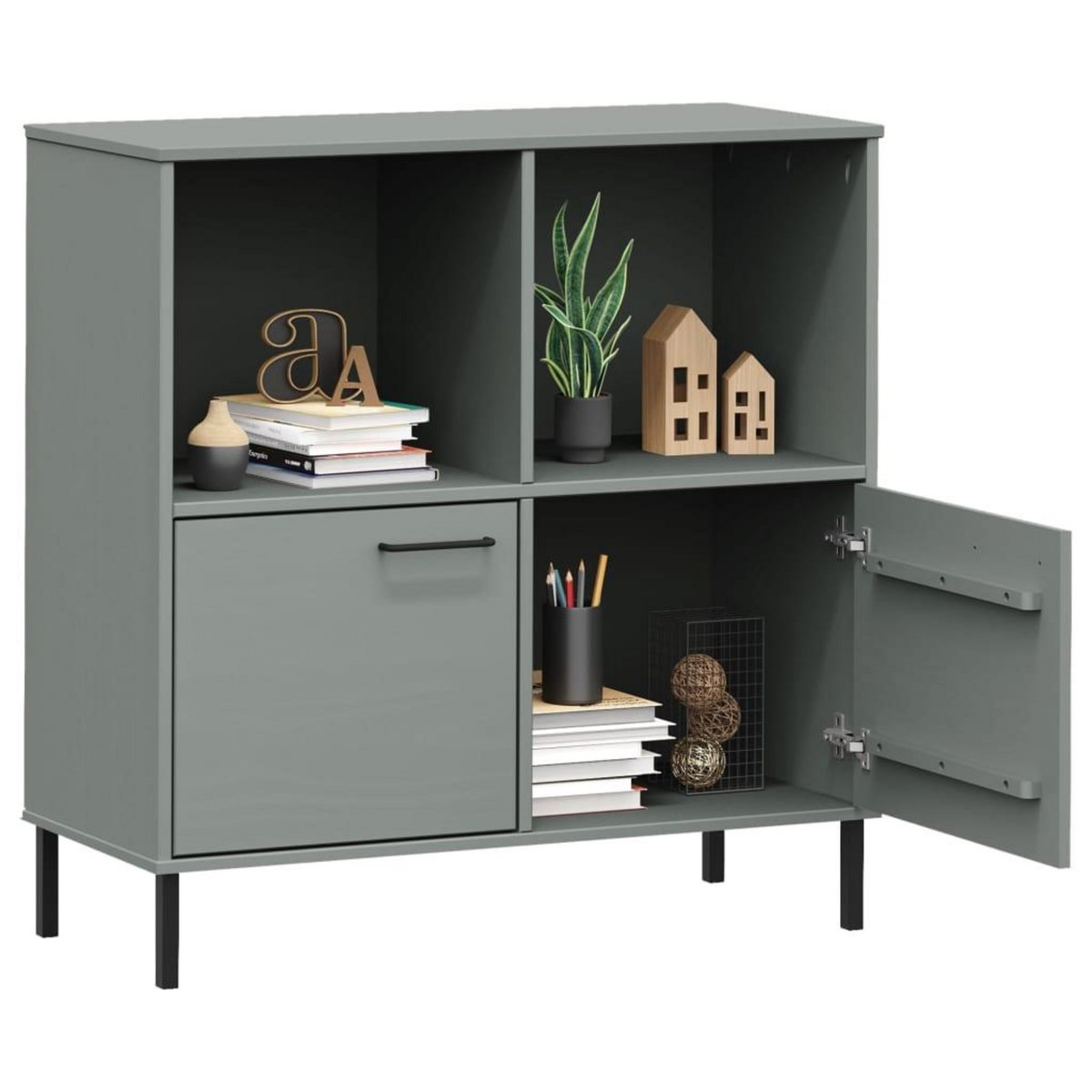 VIDAXL Bibliotheque avec pieds en metal Gris 90x35x90,5 cm Bois OSLO