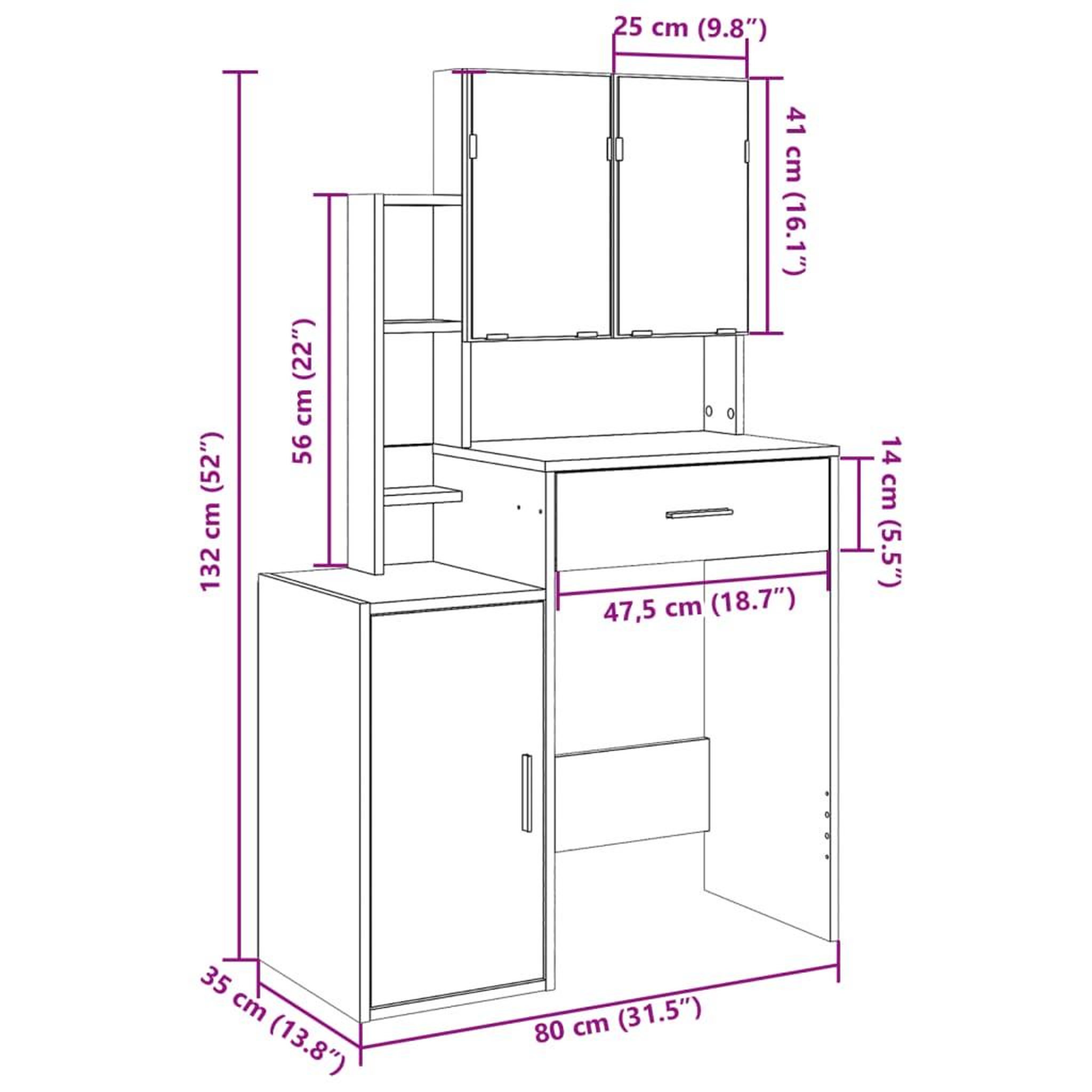 Voir la diapositive 6 : VIDAXL Coiffeuse avec armoire blanc 80x35x132 cm