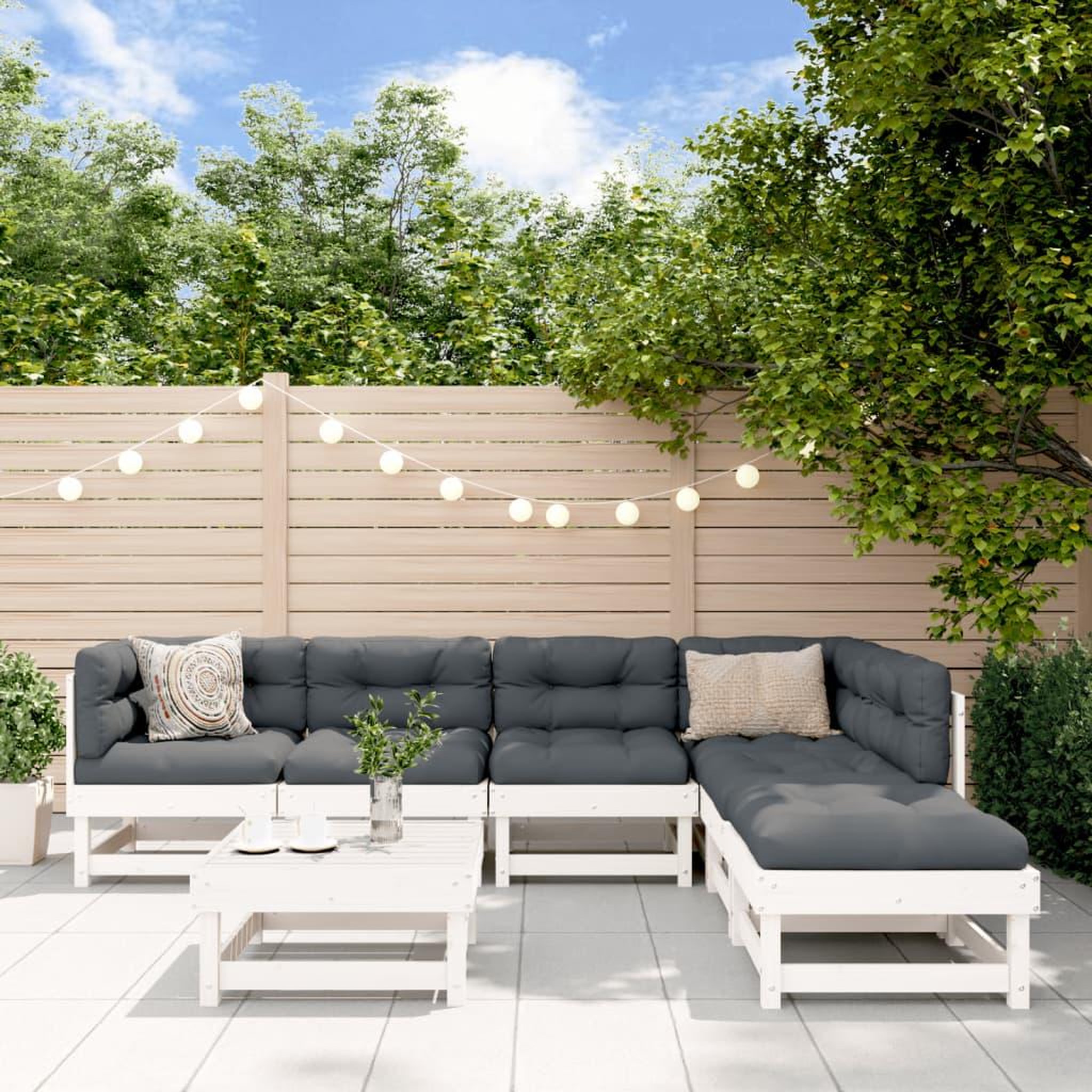 VIDAXL Salon de jardin 7 pcs Blanc Bois de pin massif