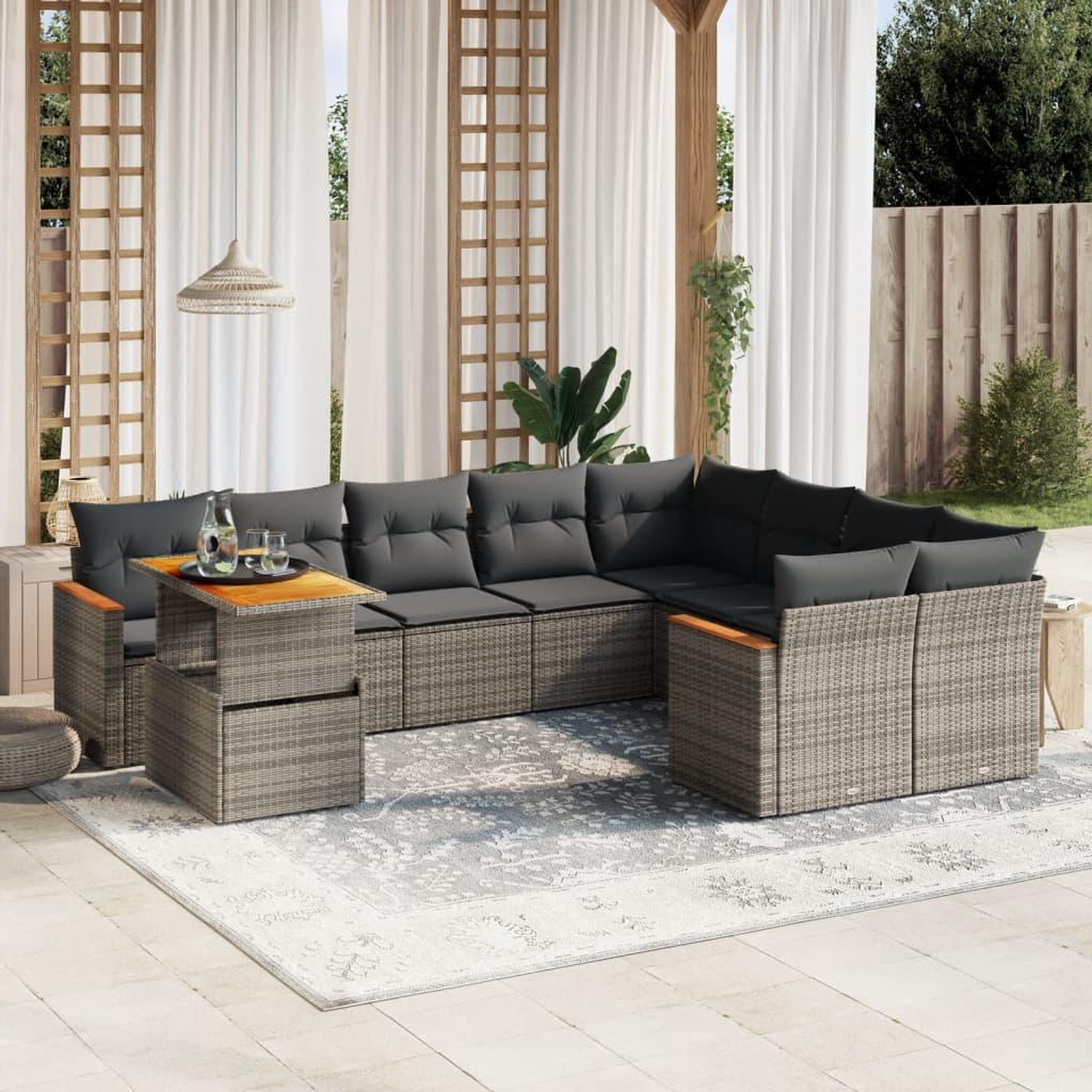 VIDAXL Salon de jardin avec coussins 10 pcs gris resine tressee