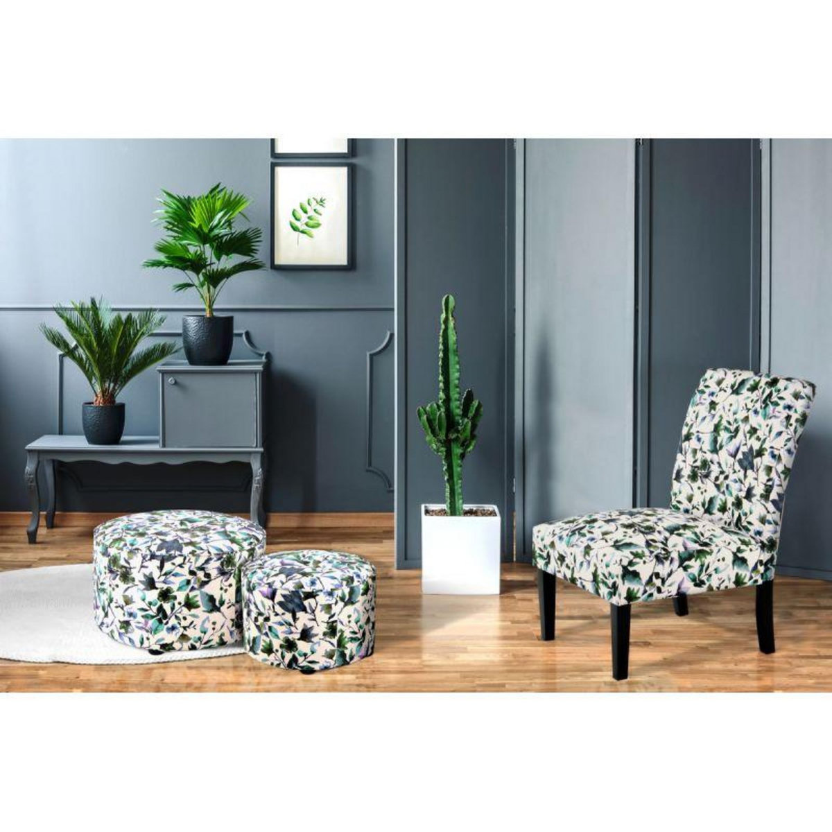 Paris Prix Fauteuil Design Imprimé  Indira  92cm Beige & Vert
