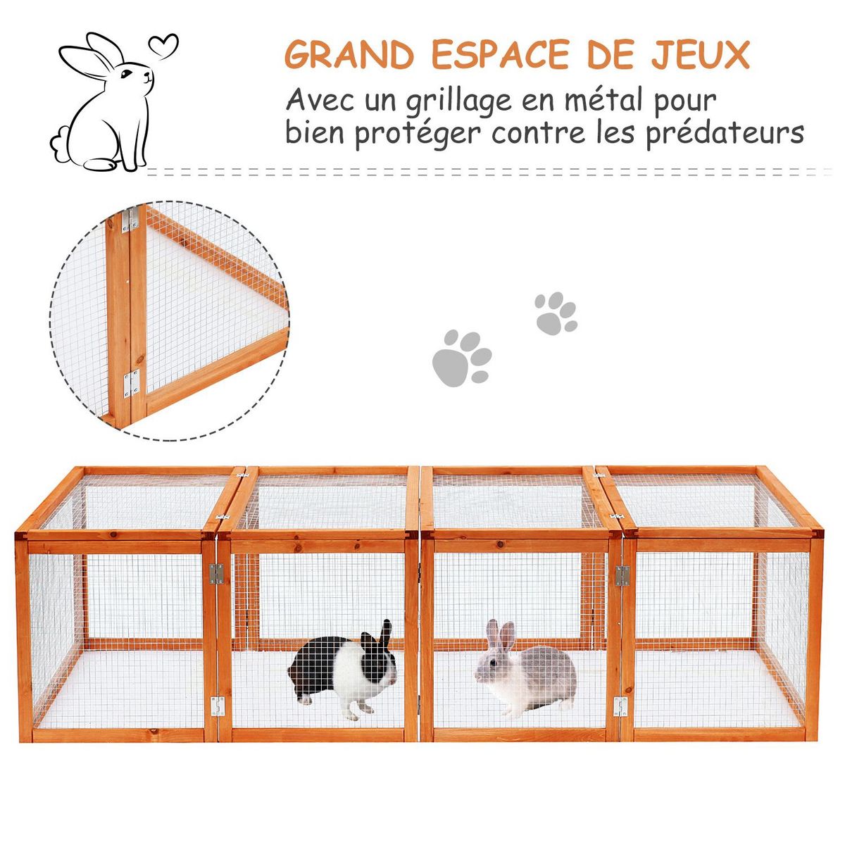 PAWHUT Clapier cage à lapins extérieur intérieur 2 portes supérieures 181L x 100l x 48H cm bois massif pin