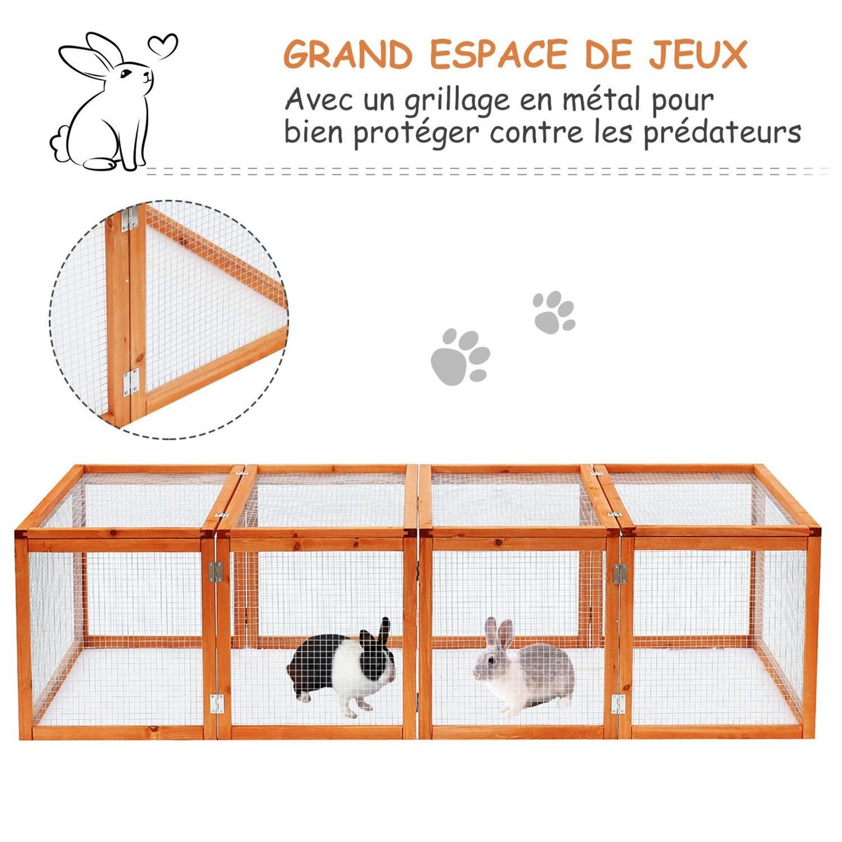 PAWHUT Clapier cage à lapins extérieur intérieur 2 portes supérieures 181L x 100l x 48H cm bois massif pin