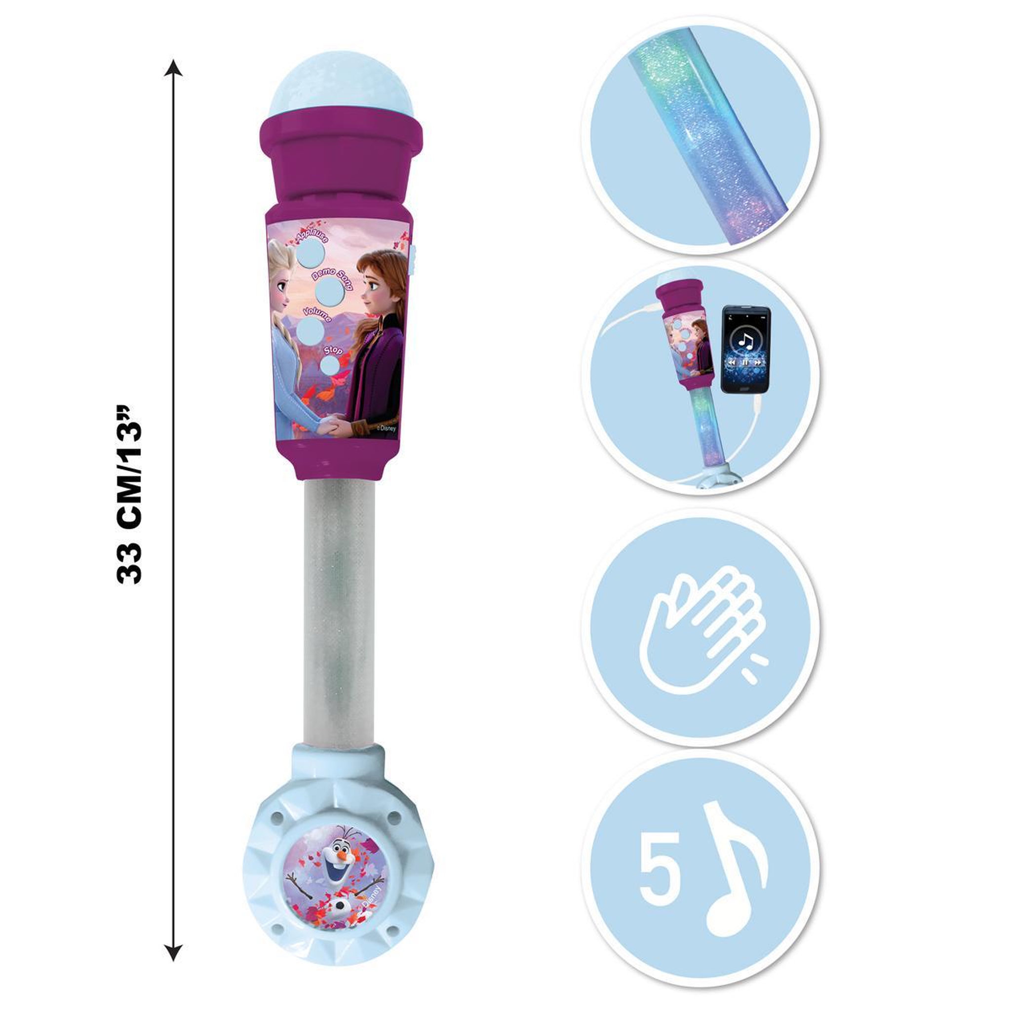 Voir la diapositive 2 : Lexibook Microphone Reine des Neiges avec tube lumineux et enceinte