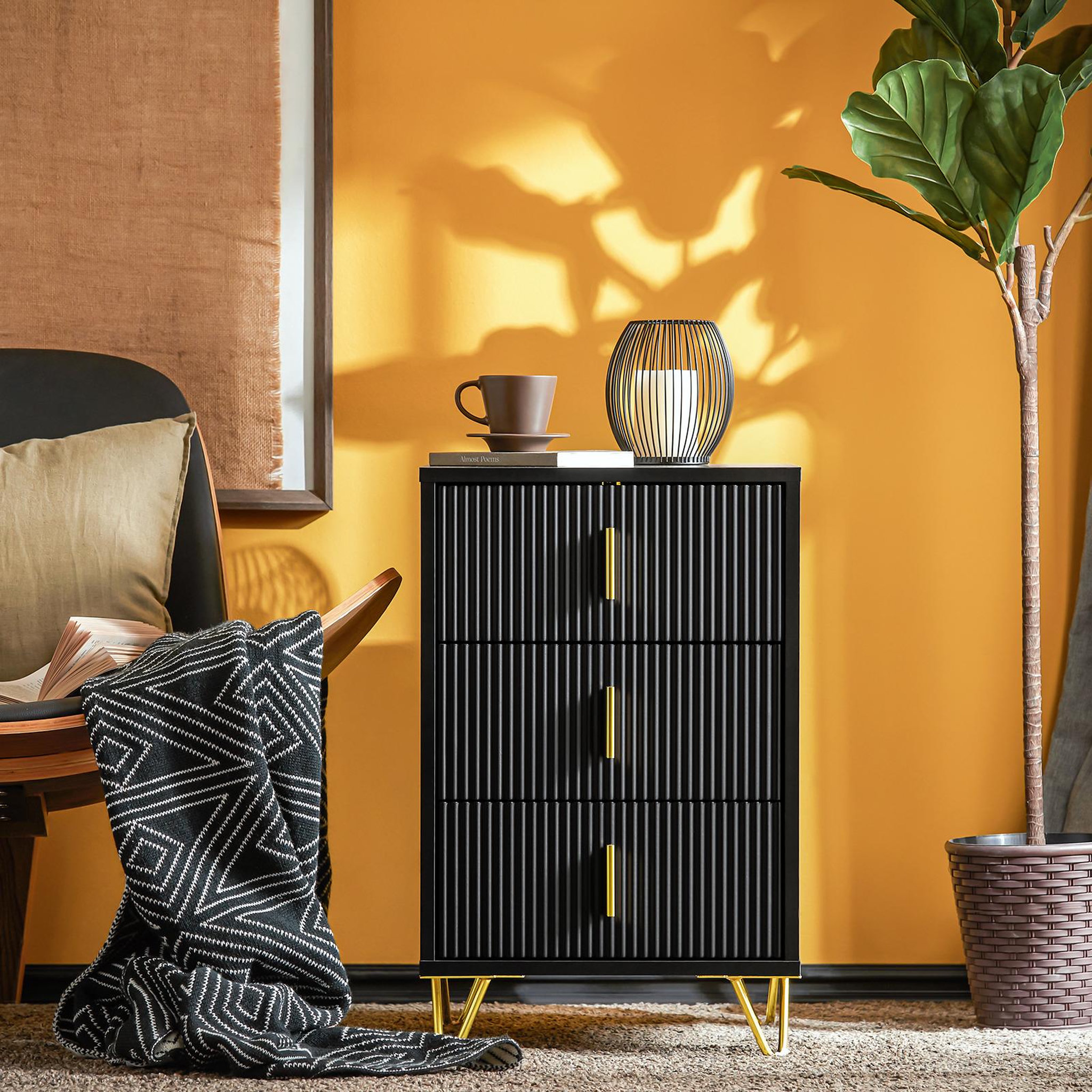 Voir la diapositive 5 : SOBUY Set de 2 Chevets avec 3 Tiroirs Noir 40x36x63 cm FBT115-L-SCHx2