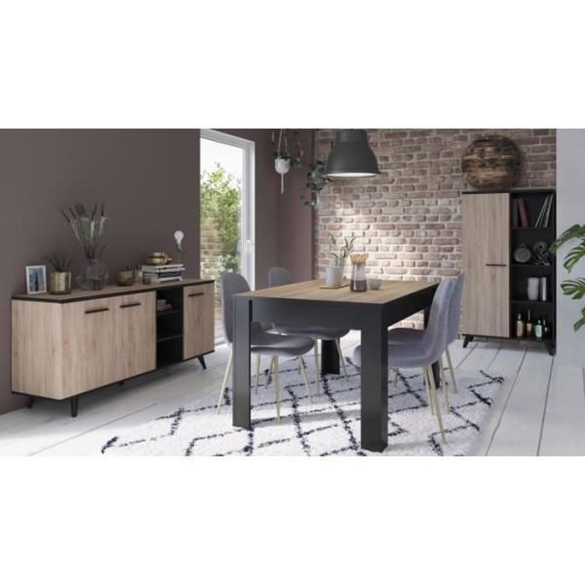 Demeyere DEMEYERE Ensemble séjour Enfilade + Table haute + Vitrine - Décor chene brossé - WAYNE