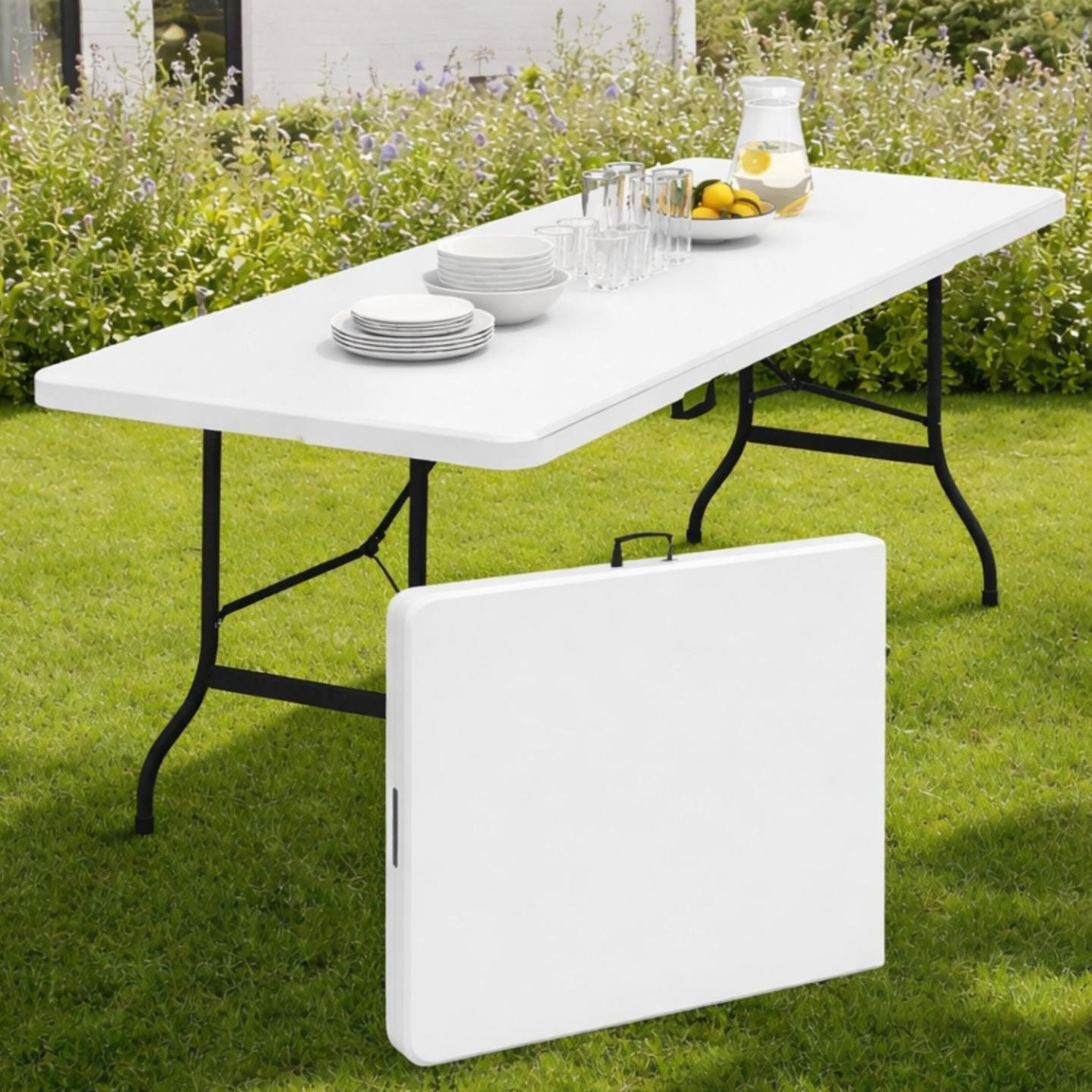 Voir la diapositive 2 : ID MARKET Table pliante d'appoint portable 180 cm pour camping ou réception