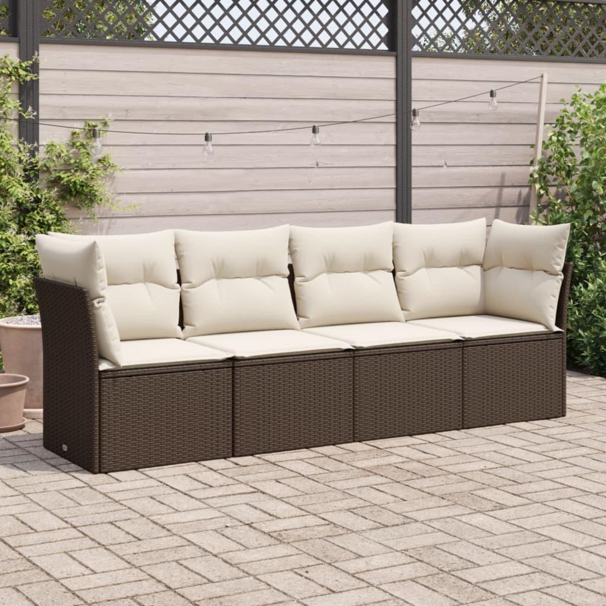 VIDAXL Salon de jardin 4 pcs avec coussins marron resine tressee
