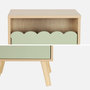 Voir la diapositive 5 : SWEEEK Table de chevet enfant décor bois vert 1 porte. pieds bois de pin - 34 x 23.5 x 52 cm  - Azur