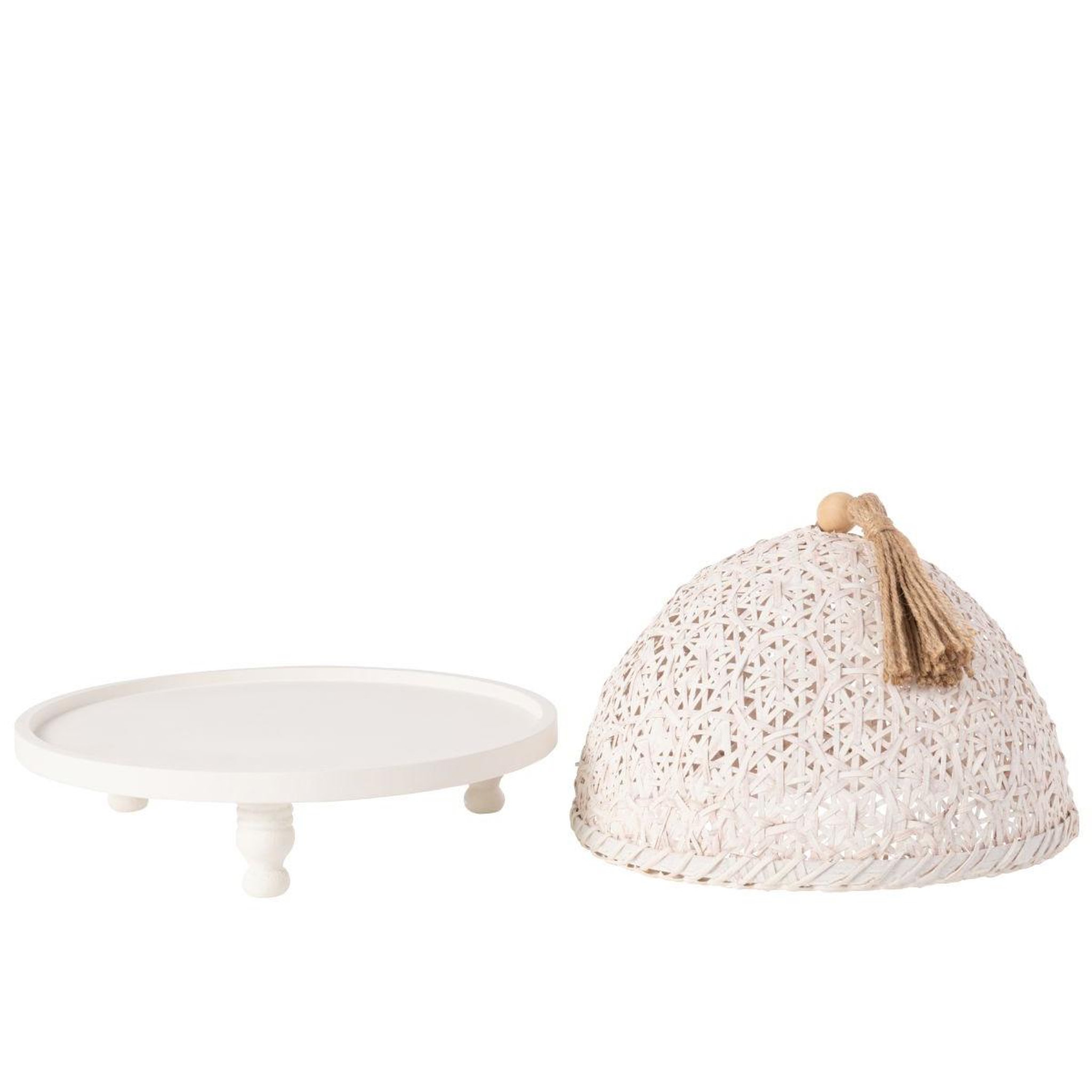 Voir la diapositive 3 : J-LINE Cloche alimentaire avec plateau  bois  30cm blanc