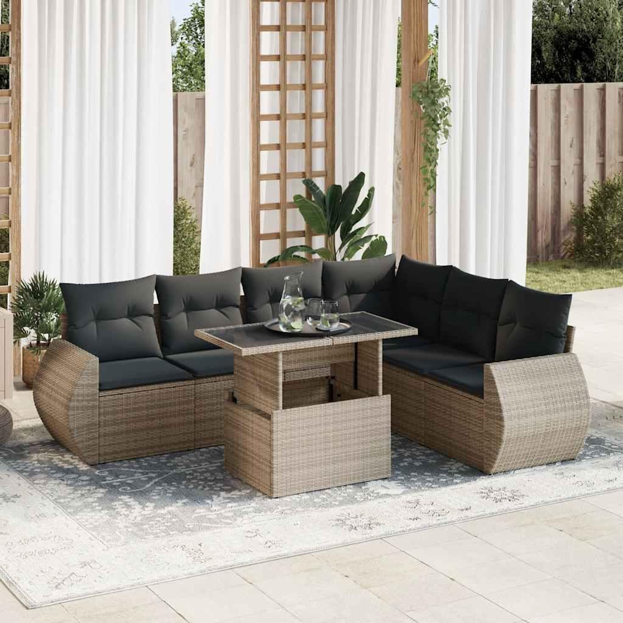 VIDAXL Salon de jardin avec coussins 7 pcs gris resine tressee