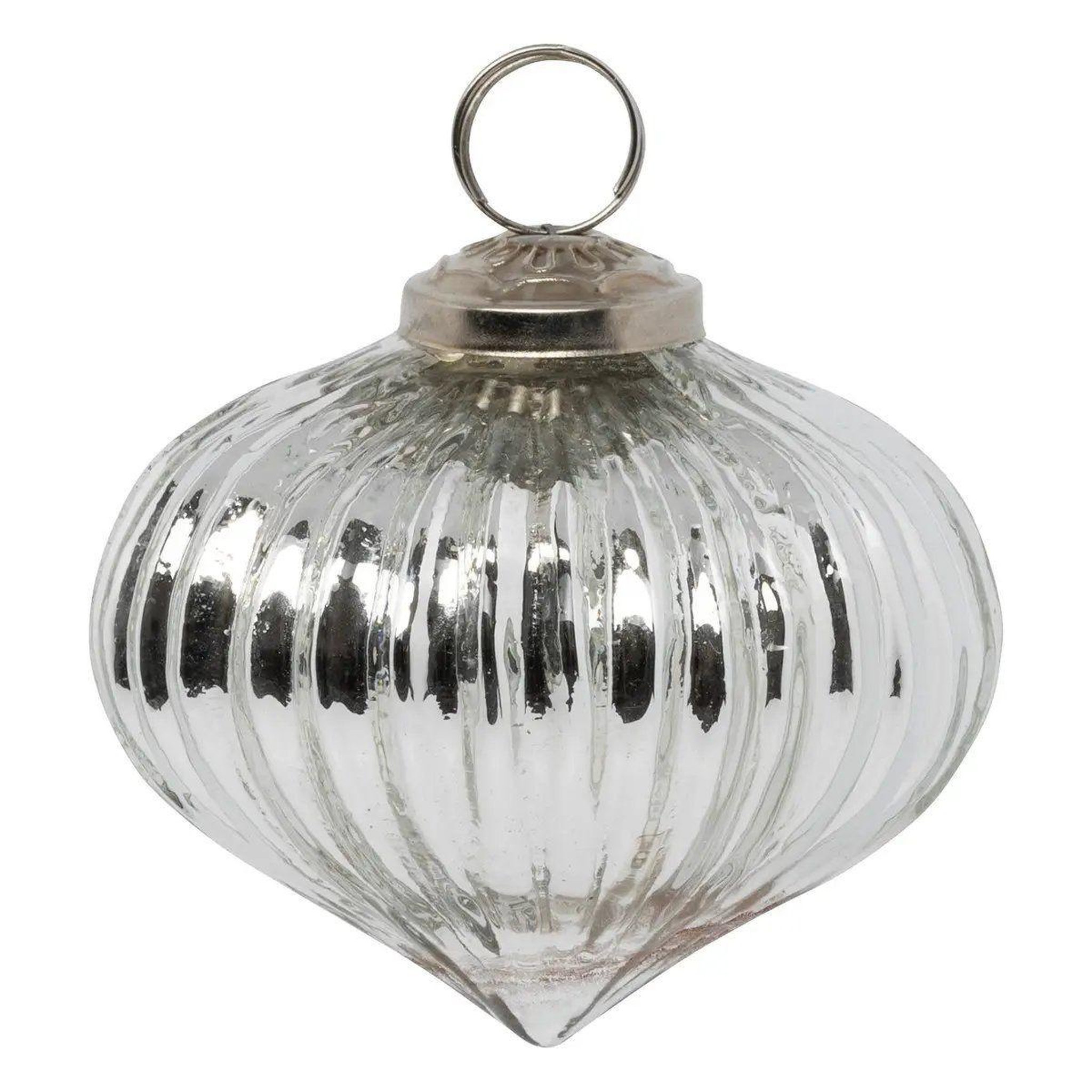 Voir la diapositive 2 : ATMOSPHERA Lot de 2 boules de noël en verre  goutte  8cm argent
