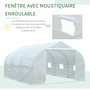 Voir la diapositive 4 : OUTSUNNY Serre tunnel de jardin dim. 4,45L x 2,99l x 2H m porte + 6 fenêtres enroulables acier galvanisé bâche PE haute densité blanc