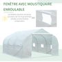 Voir la diapositive 4 : OUTSUNNY Serre tunnel de jardin dim. 4,45L x 2,99l x 2H m porte + 6 fenêtres enroulables acier galvanisé bâche PE haute densité blanc