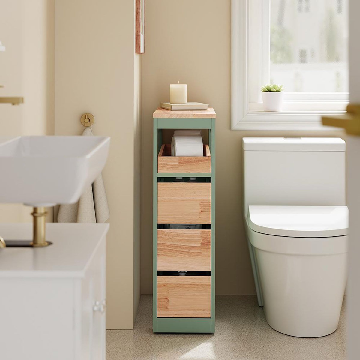 SOBUY SoBuy - Meuble bas de salle de bain à 4 tiroirs - Nordique - BZR54-II