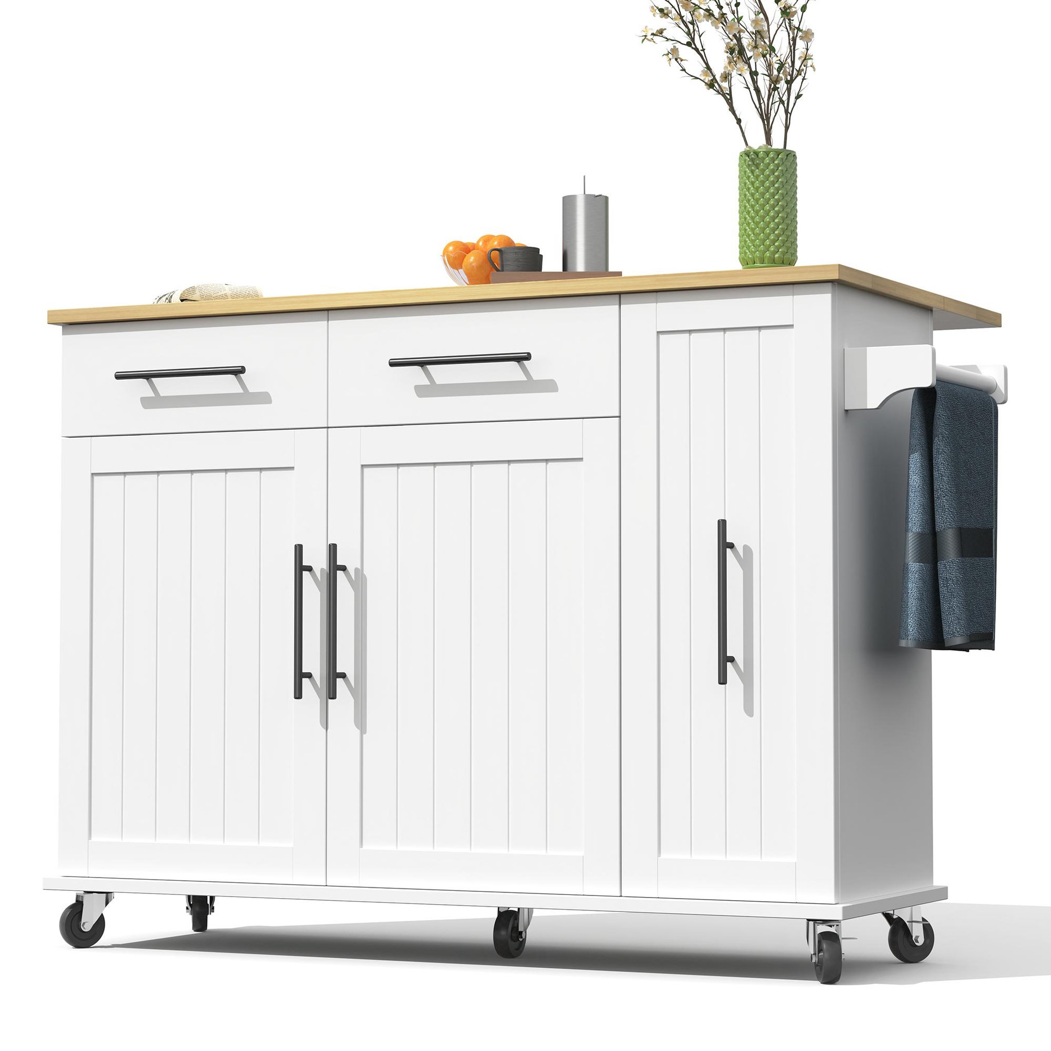 MERAX Desserte 2 portes 2 tiroirs coloris blanc mdf