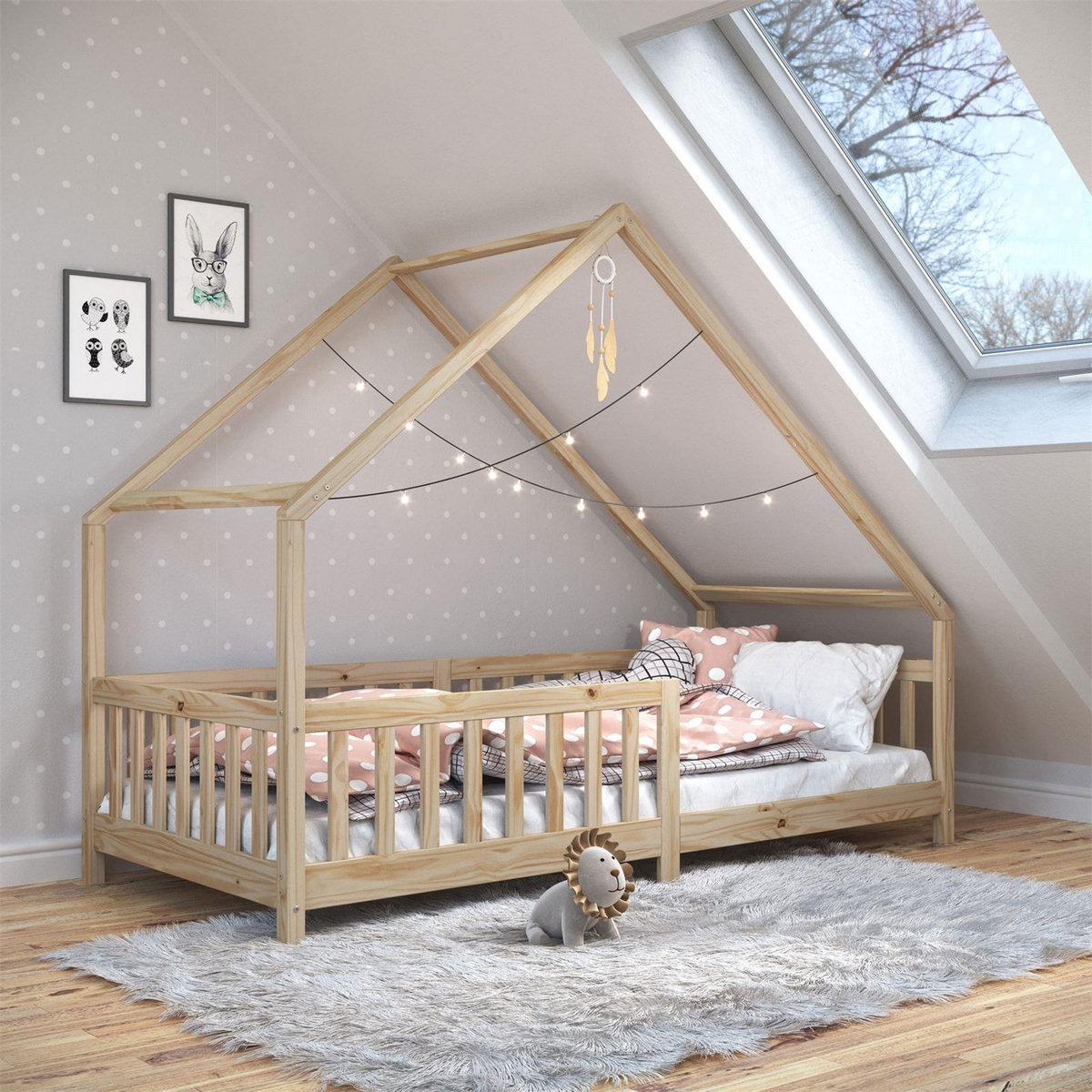 IDIMEX Lit cabane  asymétrique CORA 90 x 190 cm en pin massif