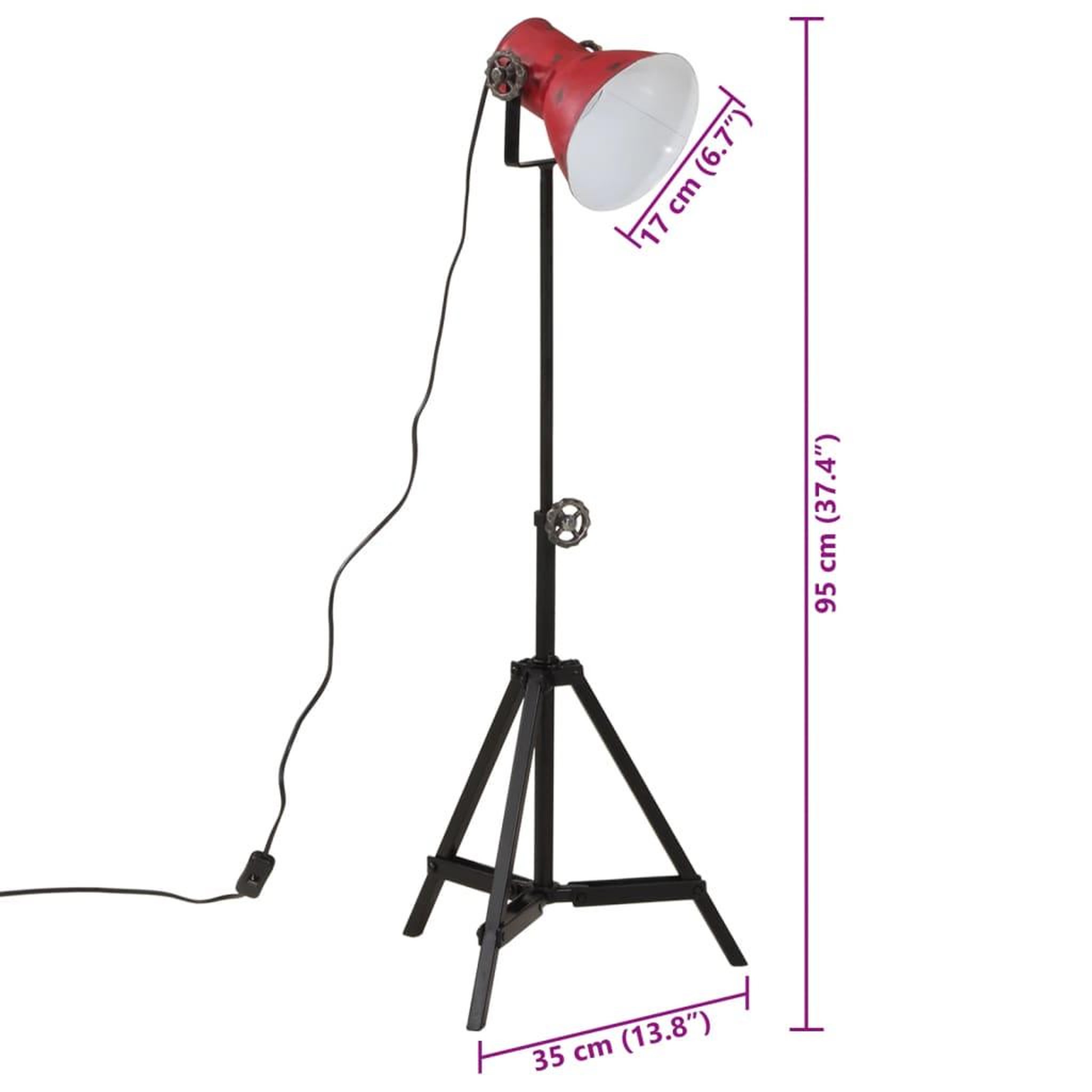 Voir la diapositive 6 : VIDAXL Lampadaire 25 W rouge delave 35x35x65/95 cm E27