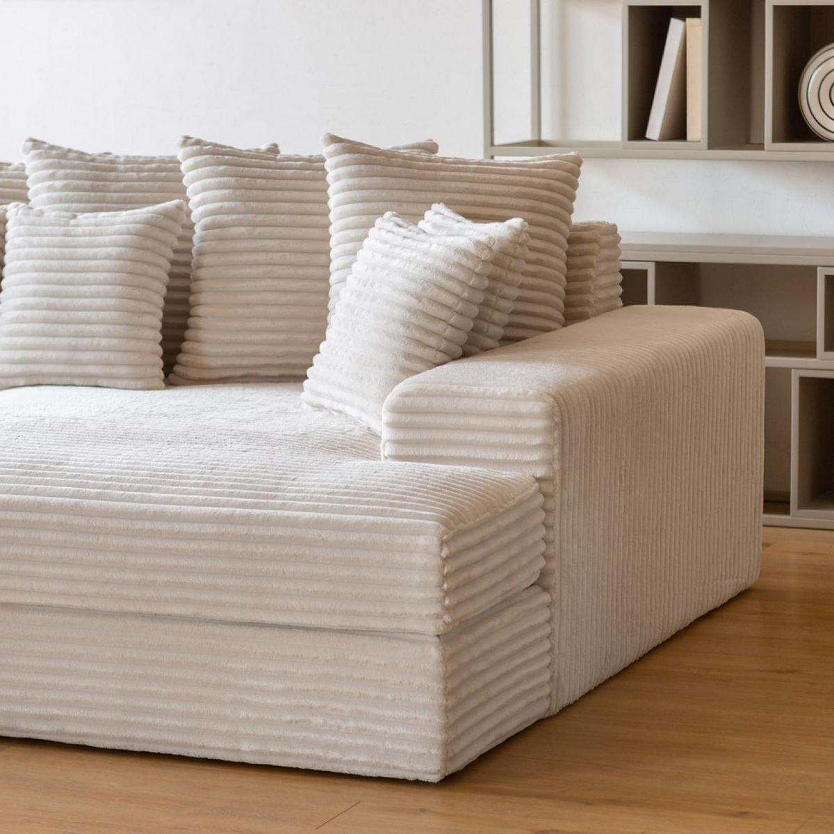CONCEPT USINE Canapé 4 places assise profonde en velours côtelé beige CARDIFF