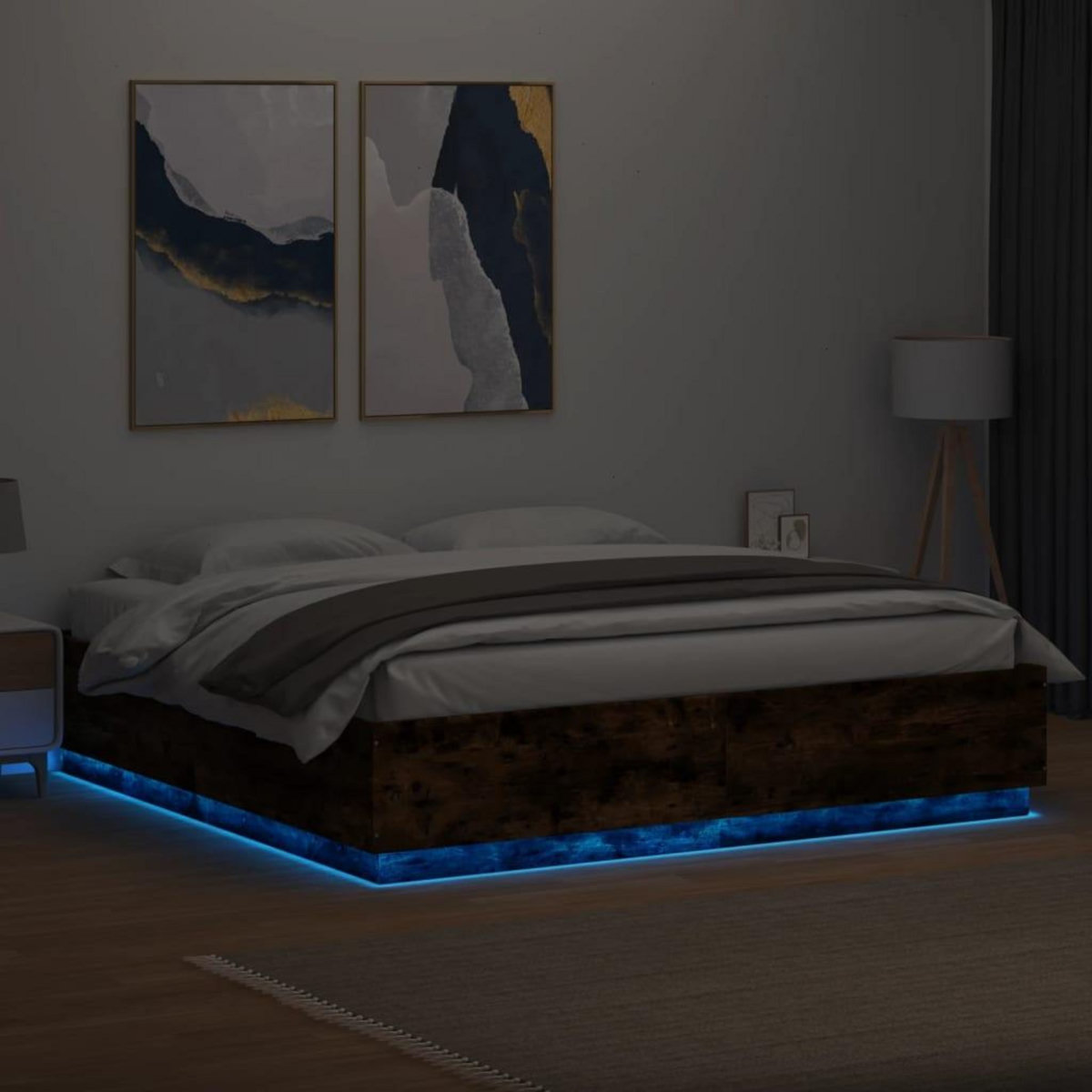 VIDAXL Cadre de lit avec LED sans matelas chene fume 200x200 cm