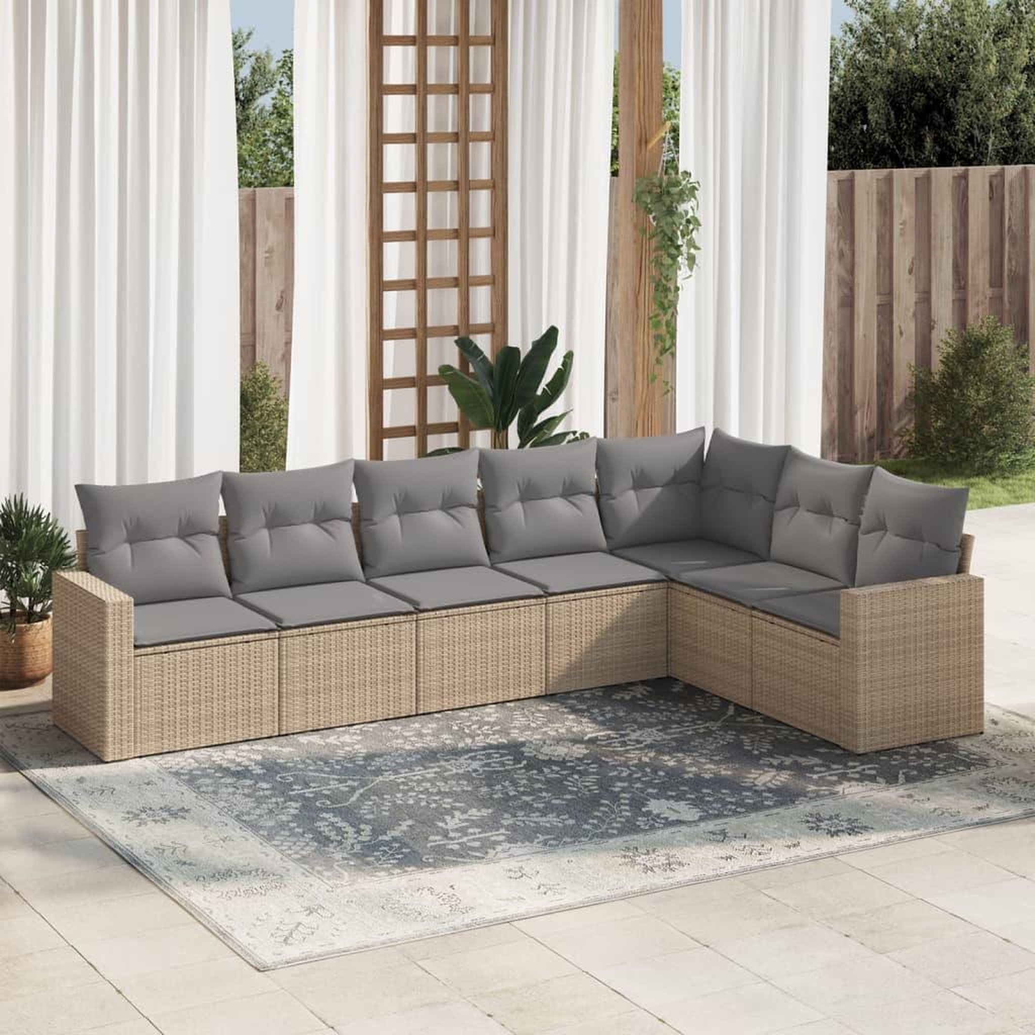 VIDAXL Salon de jardin avec coussins 7 pcs beige resine tressee