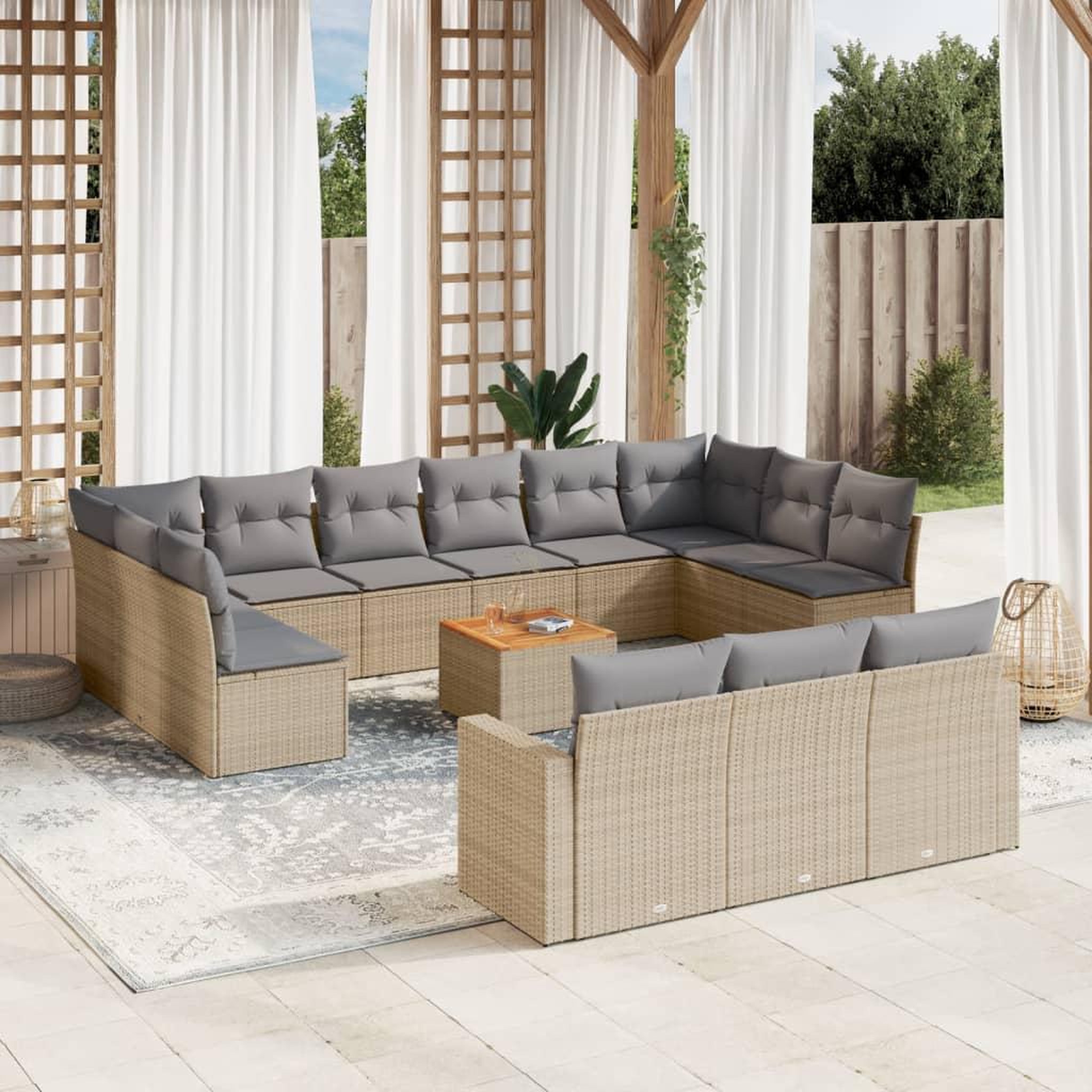 VIDAXL Salon de jardin et coussins 14 pcs melange beige resine tressee