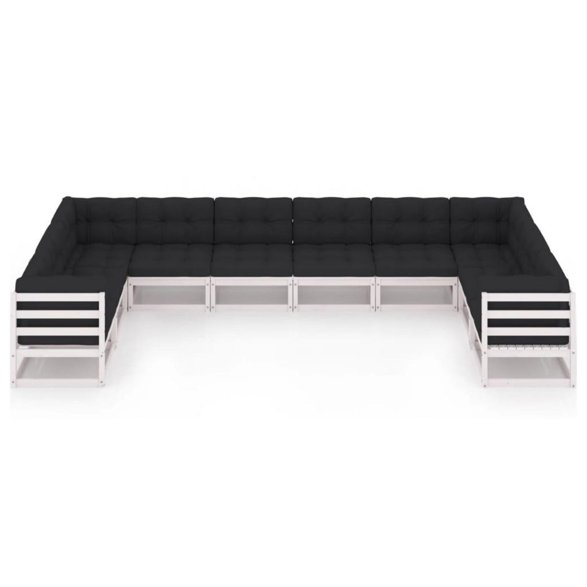 VIDAXL Salon de jardin 10 pcs avec coussins Blanc Bois de pin massif