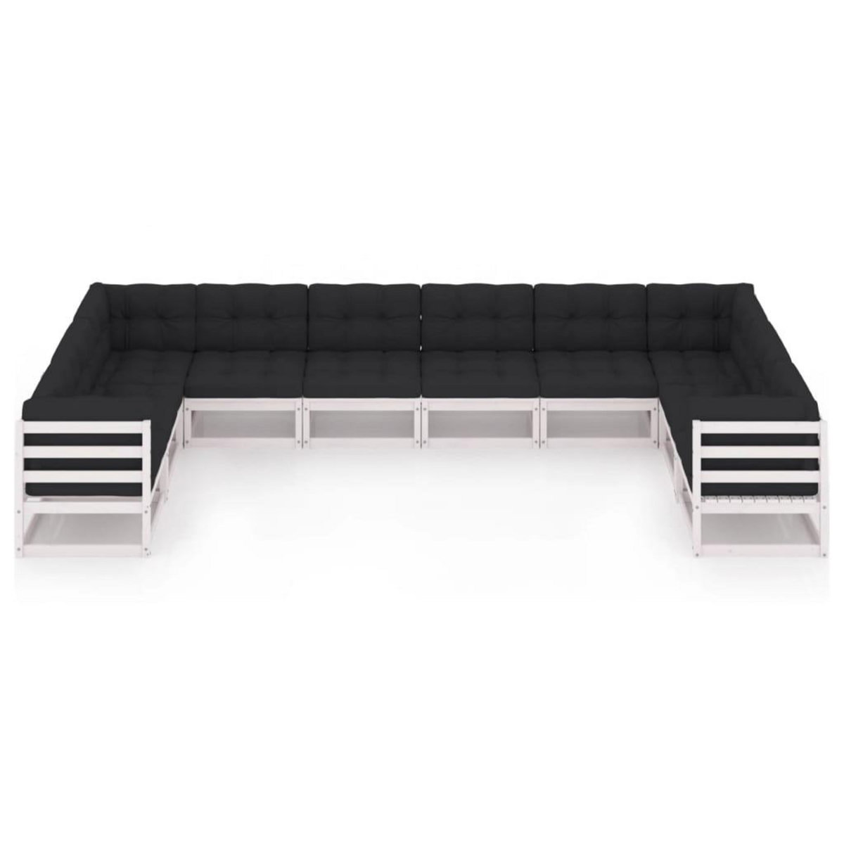 VIDAXL Salon de jardin 10 pcs avec coussins Blanc Bois de pin massif