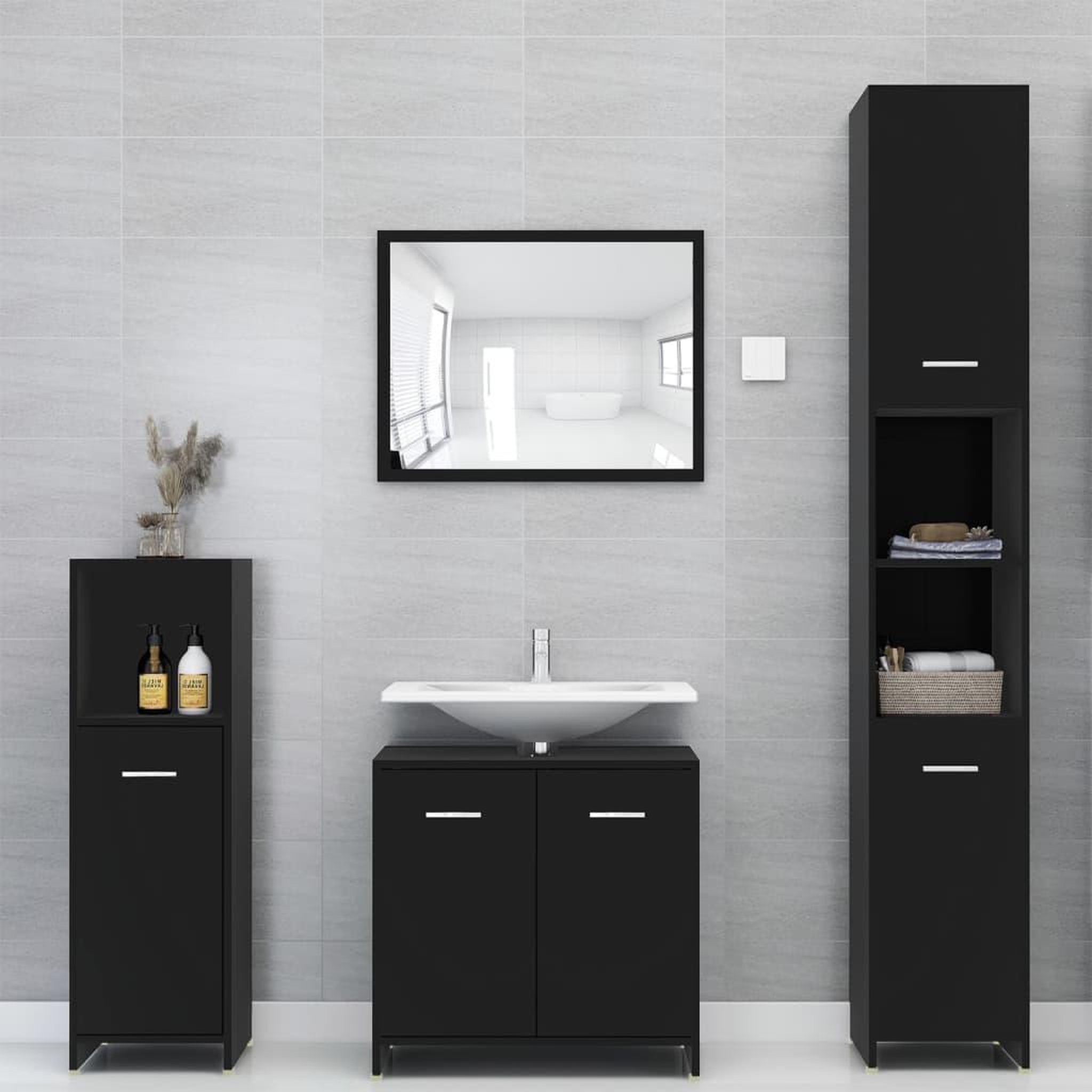 Voir la diapositive 1 : VIDAXL Ensemble de meubles de salle de bain 4 pcs Noir Bois ingenierie
