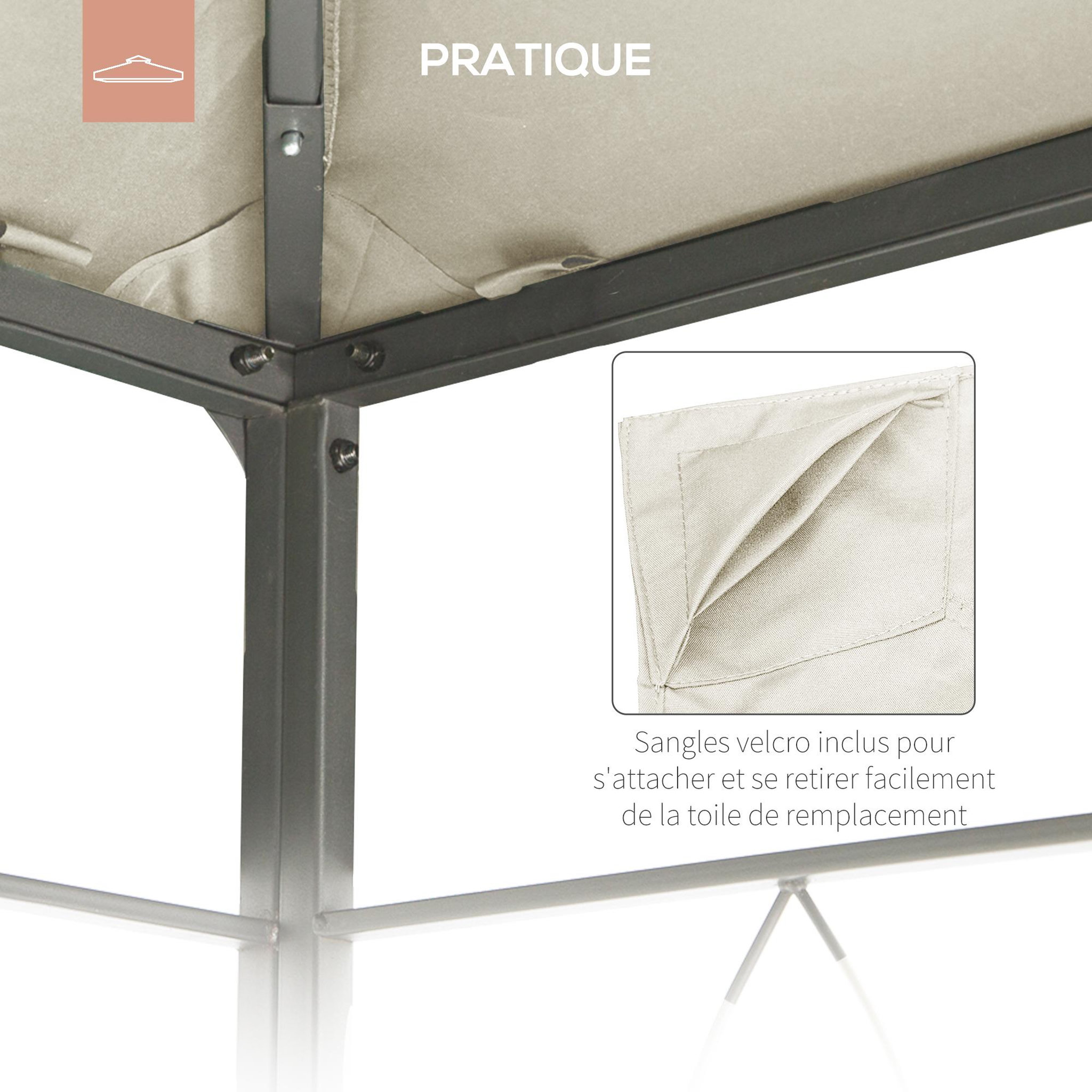Voir la diapositive 5 : OUTSUNNY Toile de rechange pour pavillon tonnelle tente 3 x 3 m polyester haute densité 180 g/m² revêtement PA anti-UV crème