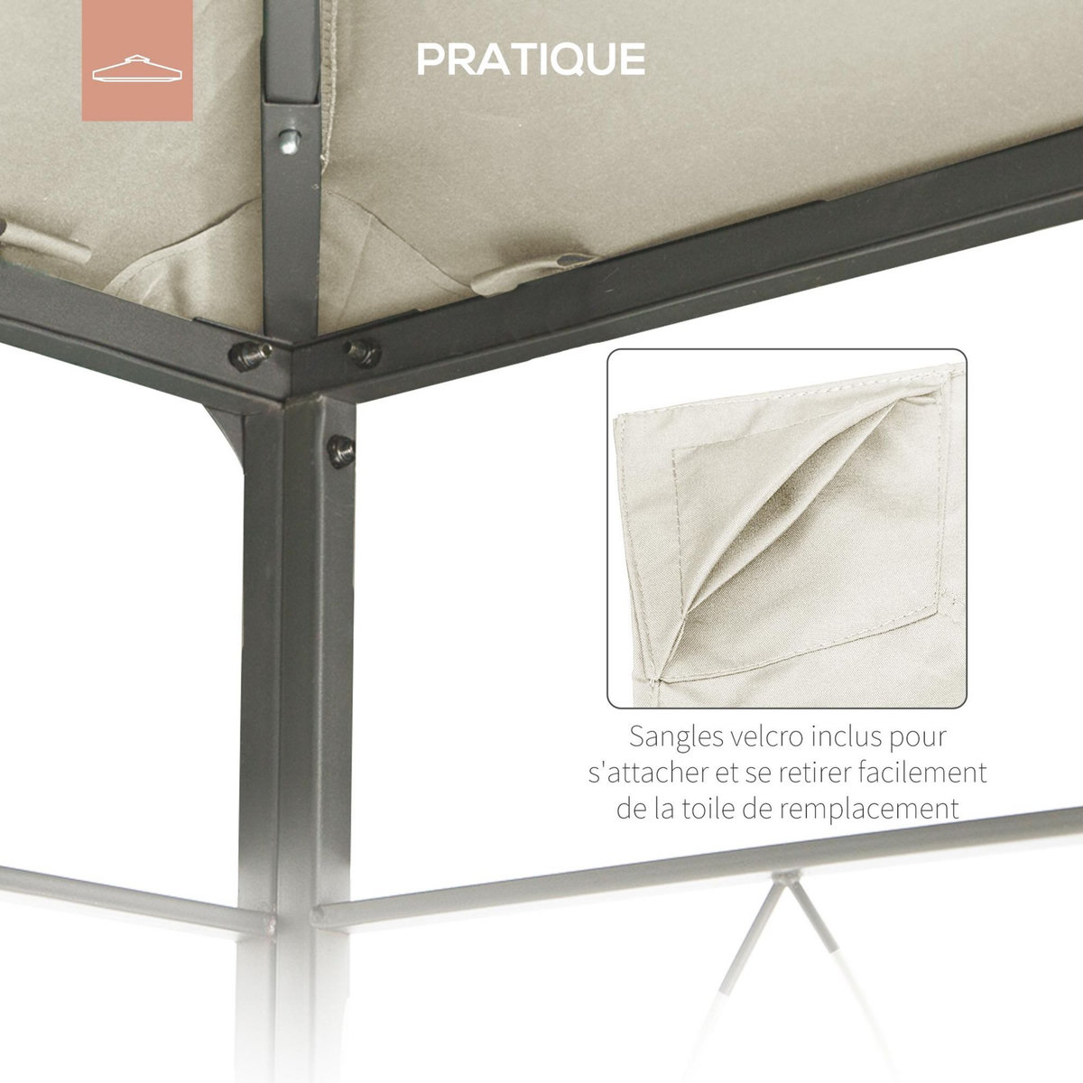 OUTSUNNY Toile de rechange pour pavillon tonnelle tente 3 x 3 m polyester haute densité 180 g/m² revêtement PA anti-UV crème