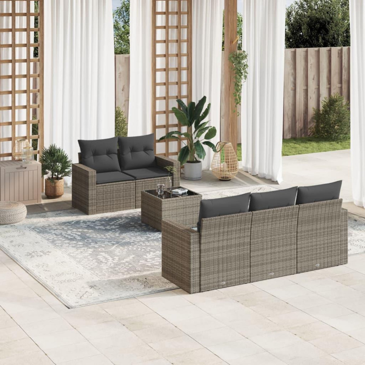VIDAXL Salon de jardin 6 pcs avec coussins gris resine tressee