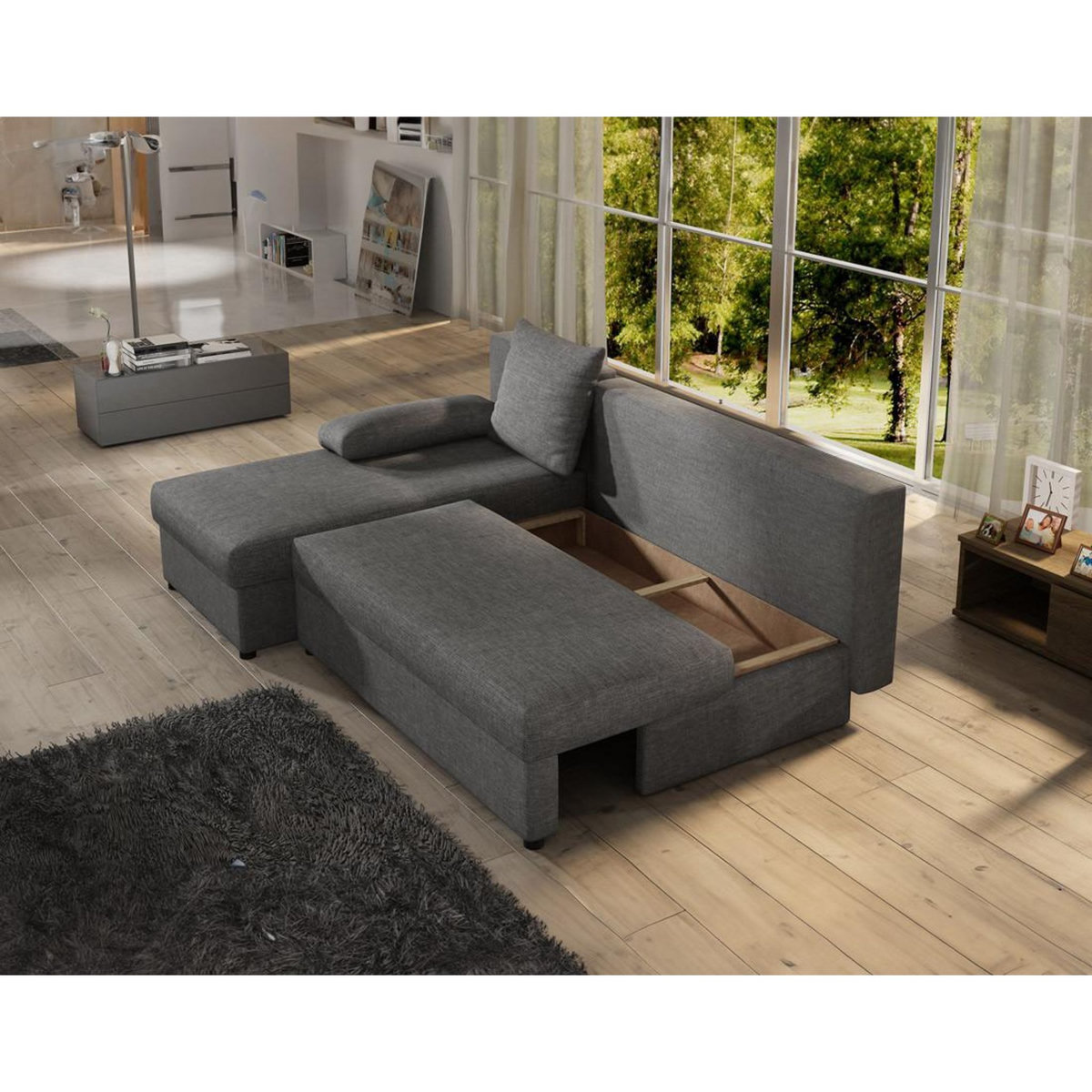 BEST MOBILIER Numancia - canapé d'angle réversible 4 places - convertible avec coffre - en tissu