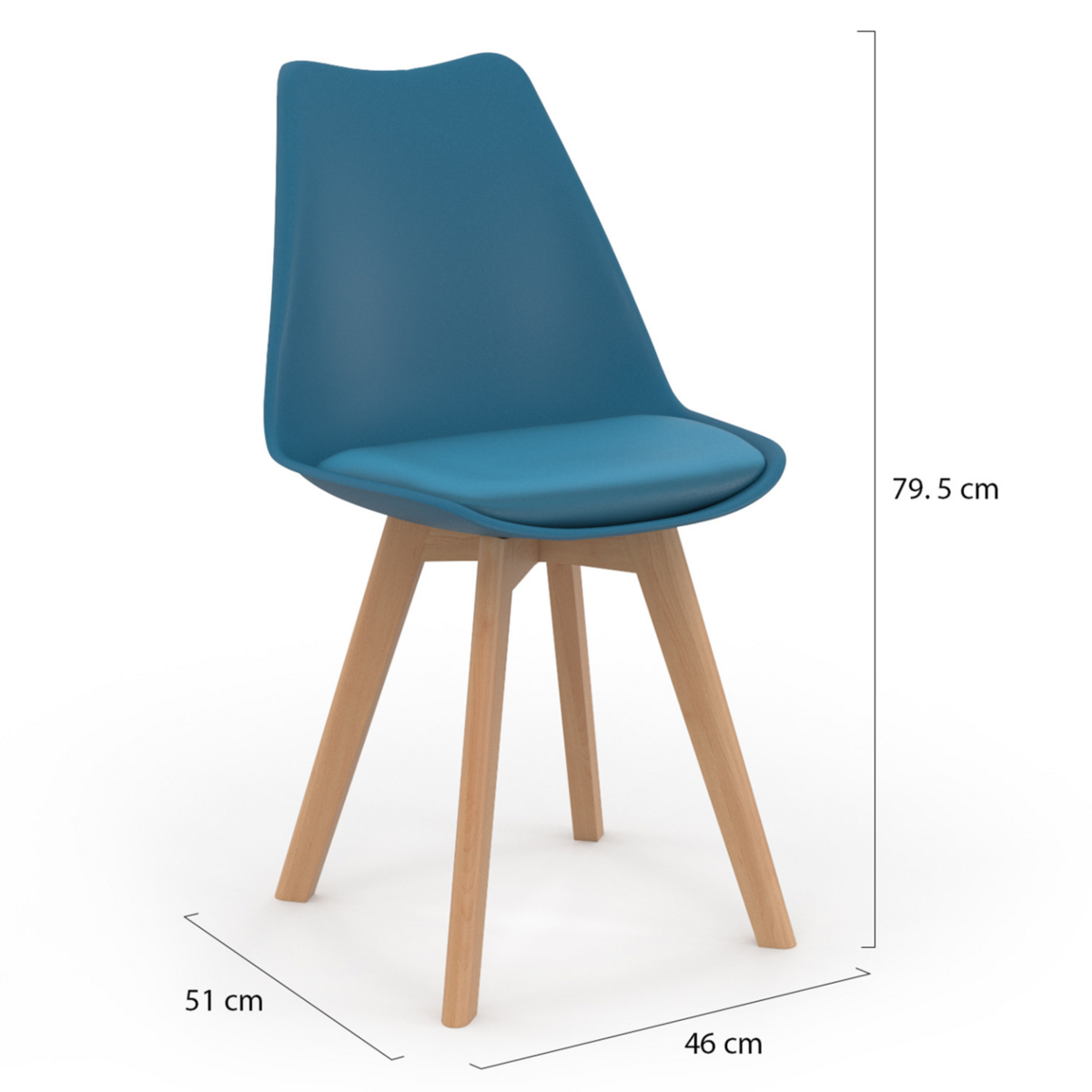 ID MARKET Lot de 6 chaises scandinaves SARA bleu canard pour salle à manger