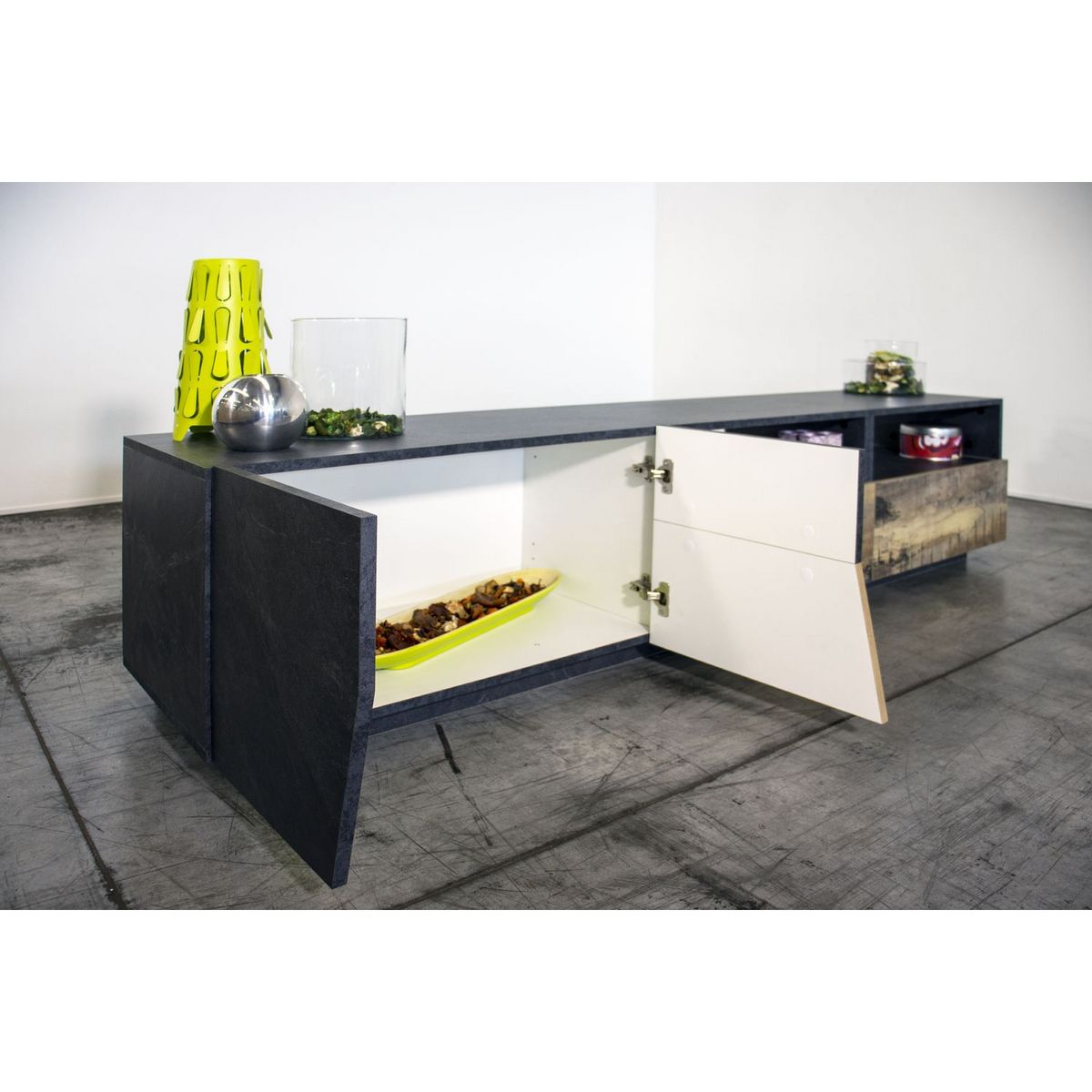 Meuble TV moderne 4 portes 1 tiroir L200cm SORRENTE